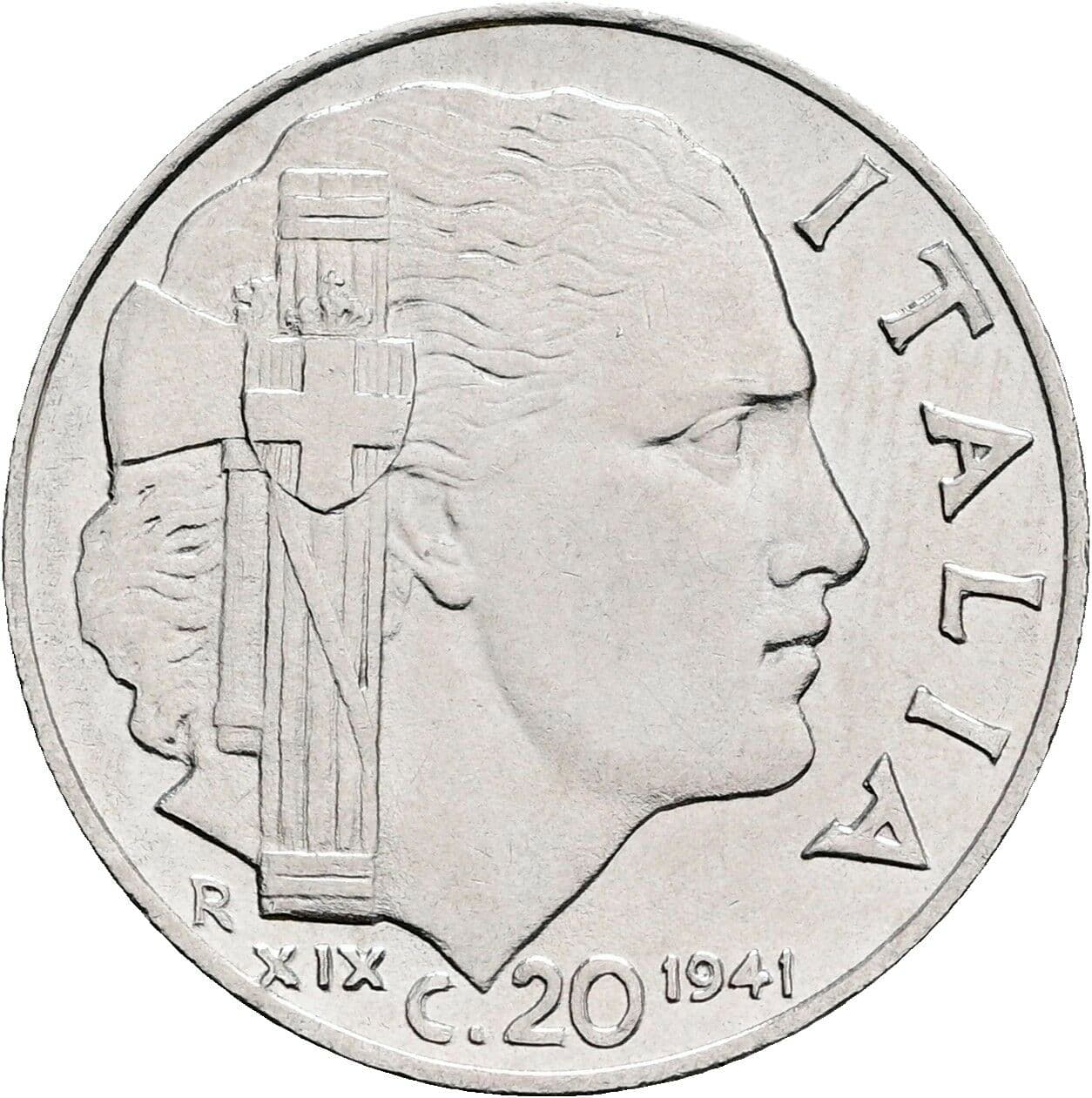 20 Centesimi Vittorio Emanuele III. 1900-1946 1941 – Vorderseite
