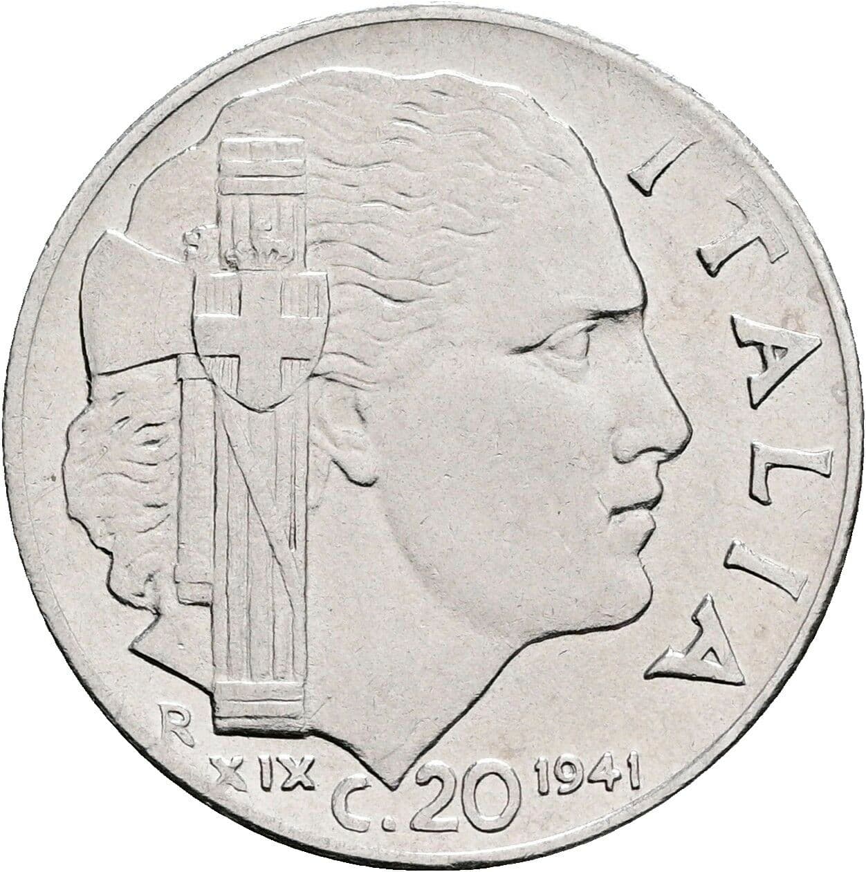 20 Centesimi Vittorio Emanuele III. 1900-1946 1941 – Vorderseite