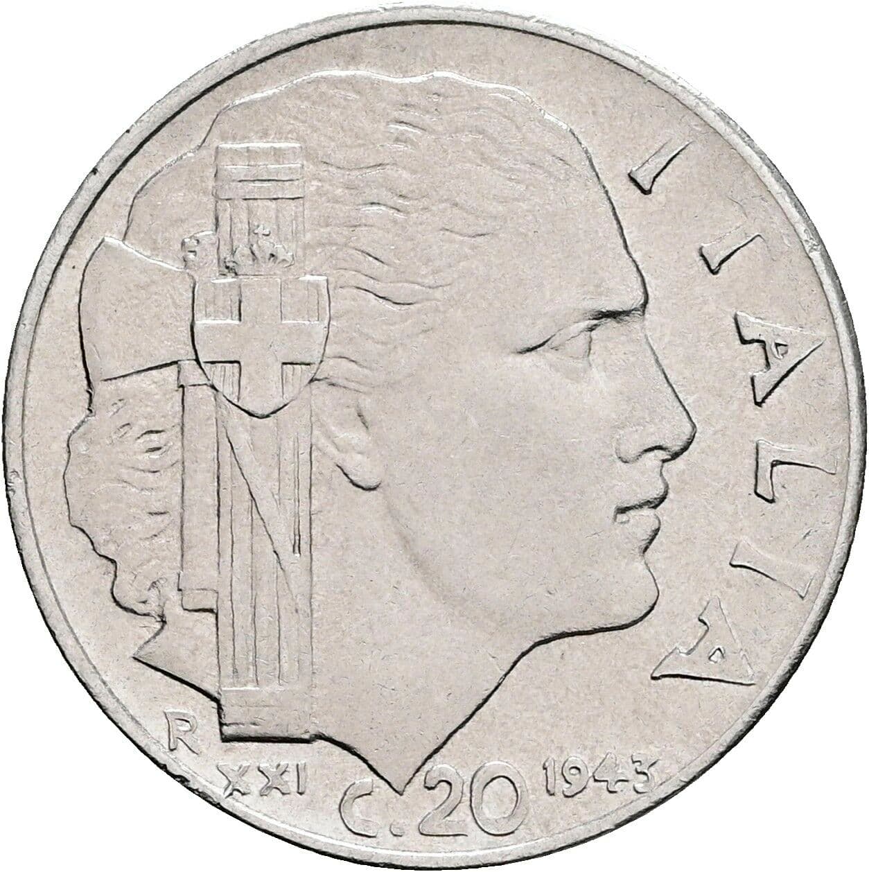 20 Centesimi Vittorio Emanuele III. 1900-1946 1943 – Vorderseite