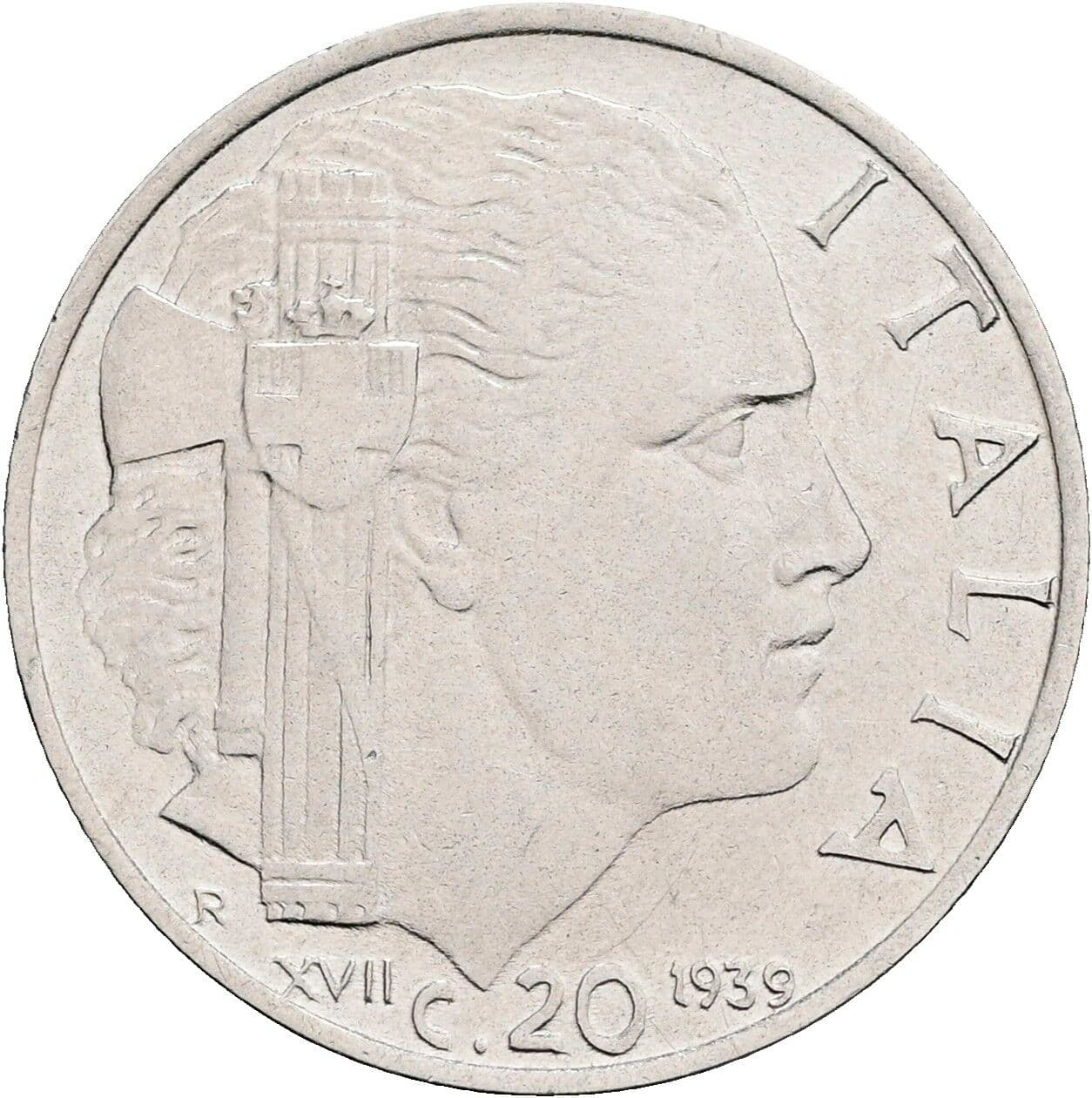 20 Centesimi Vittorio Emanuele III. 1900-1946 1939 – Vorderseite