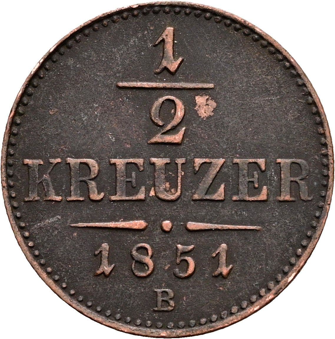 1/2 Kreuzer Franz Joseph I. 1848-1916 1851 B – Vorderseite