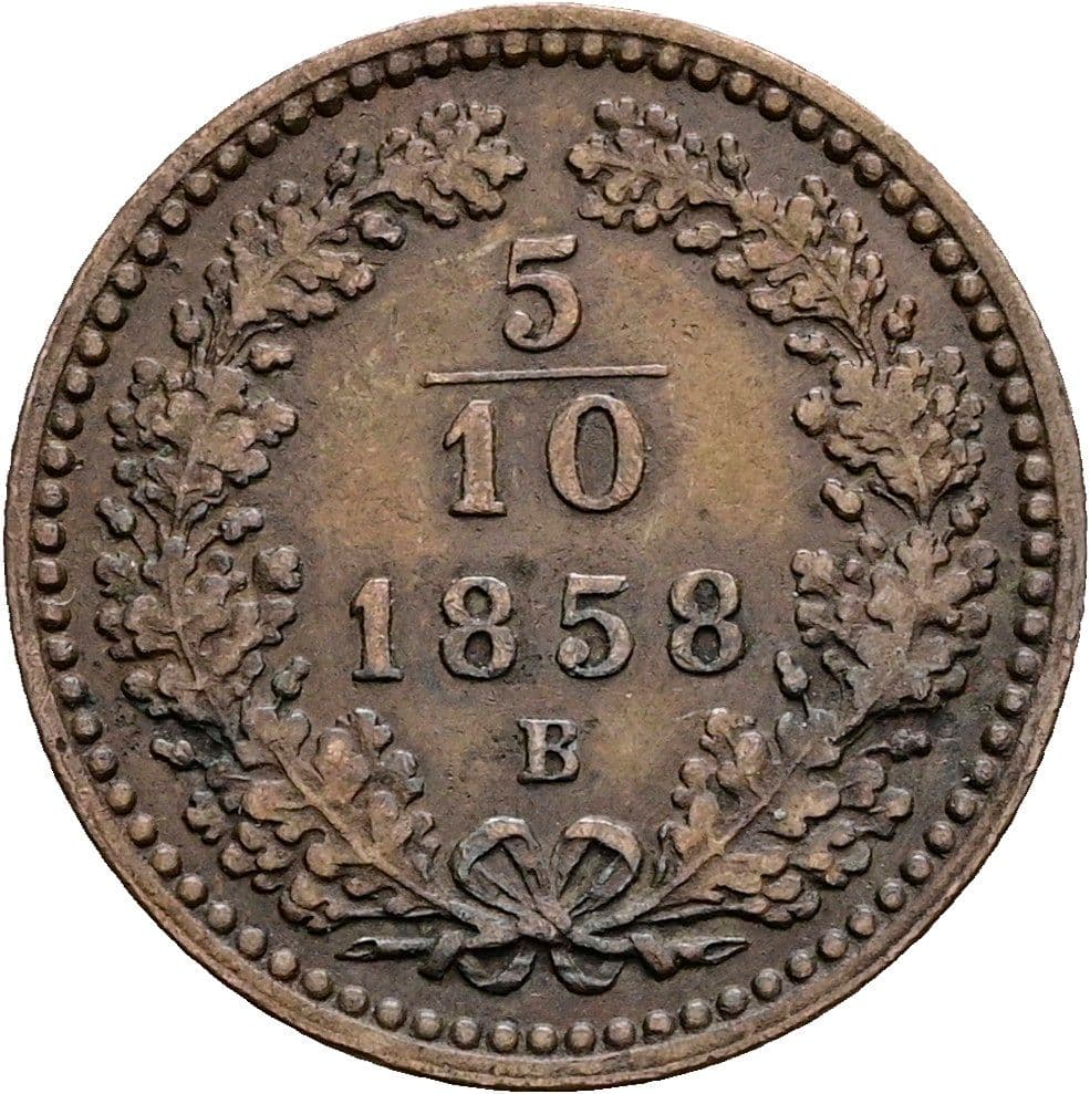 5/10 Kreuzer Franz Joseph I. 1848-1916 1858 B – Vorderseite