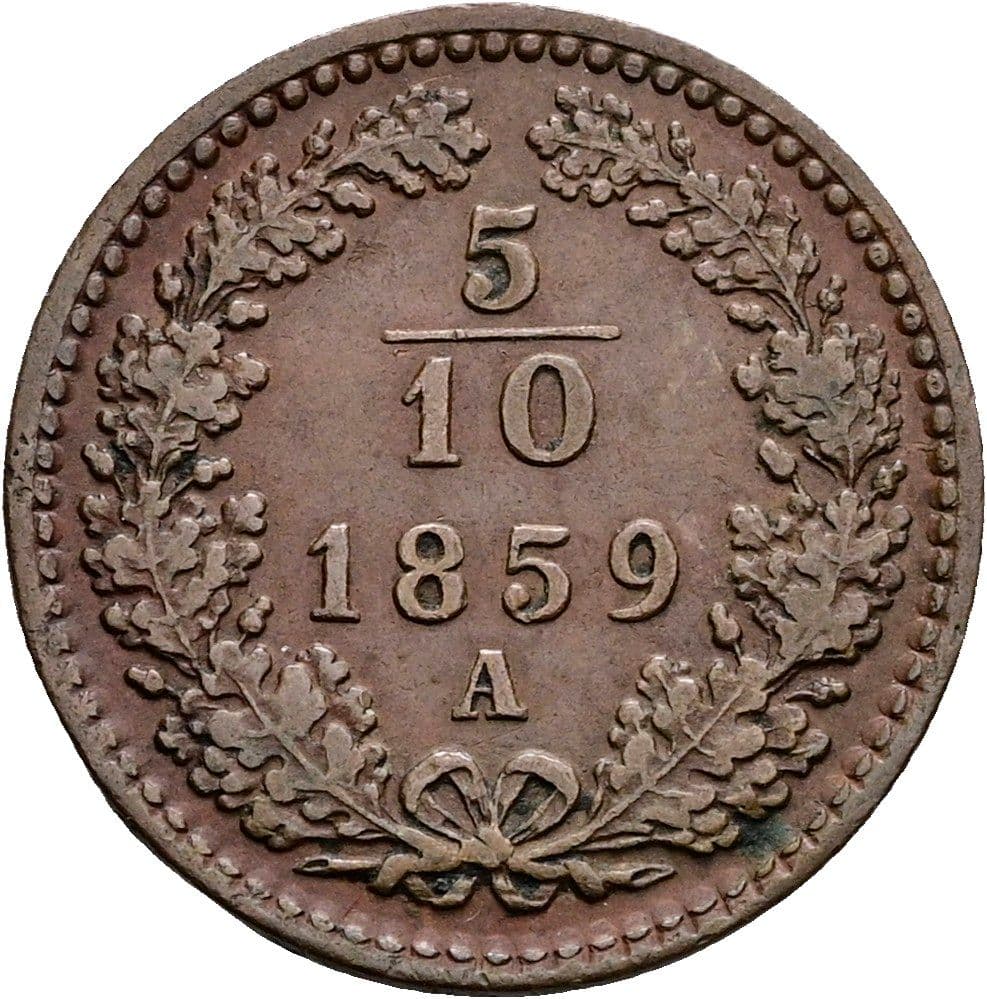 5/10 Kreuzer Franz Joseph I. 1848-1916 1859 A – Vorderseite