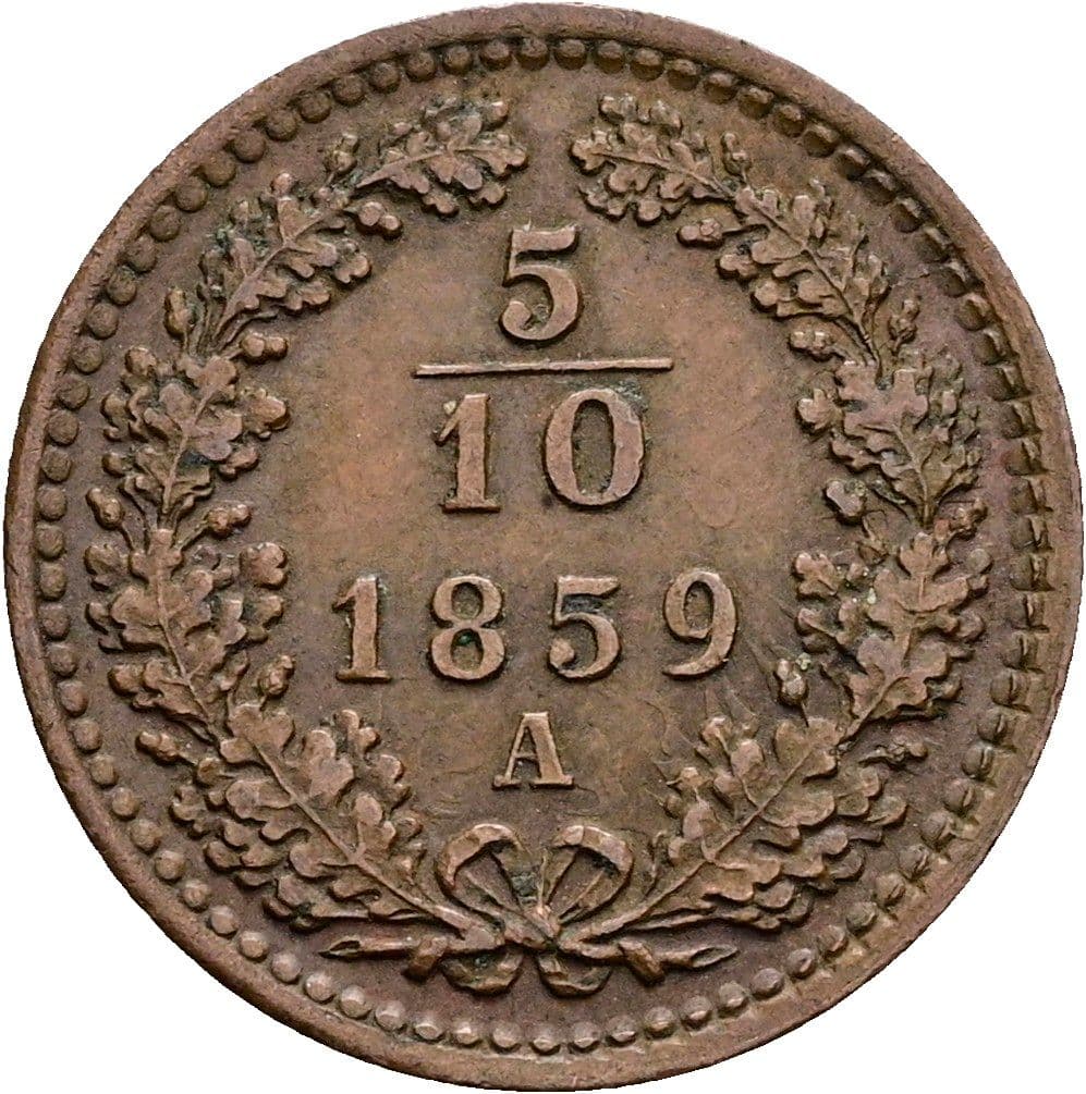 5/10 Kreuzer Franz Joseph I. 1848-1916 1859 A – Vorderseite