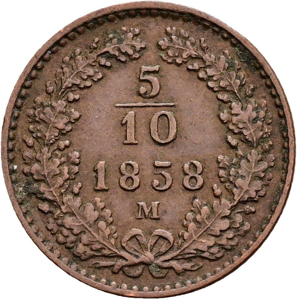 5/10 Kreuzer Franz Joseph I. 1848-1916 1858 M – Vorderseite