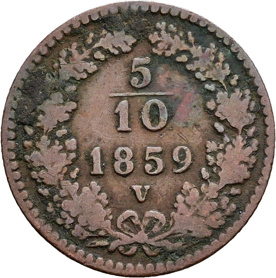 5/10 Kreuzer Franz Joseph I. 1848-1916 1859 V – Vorderseite