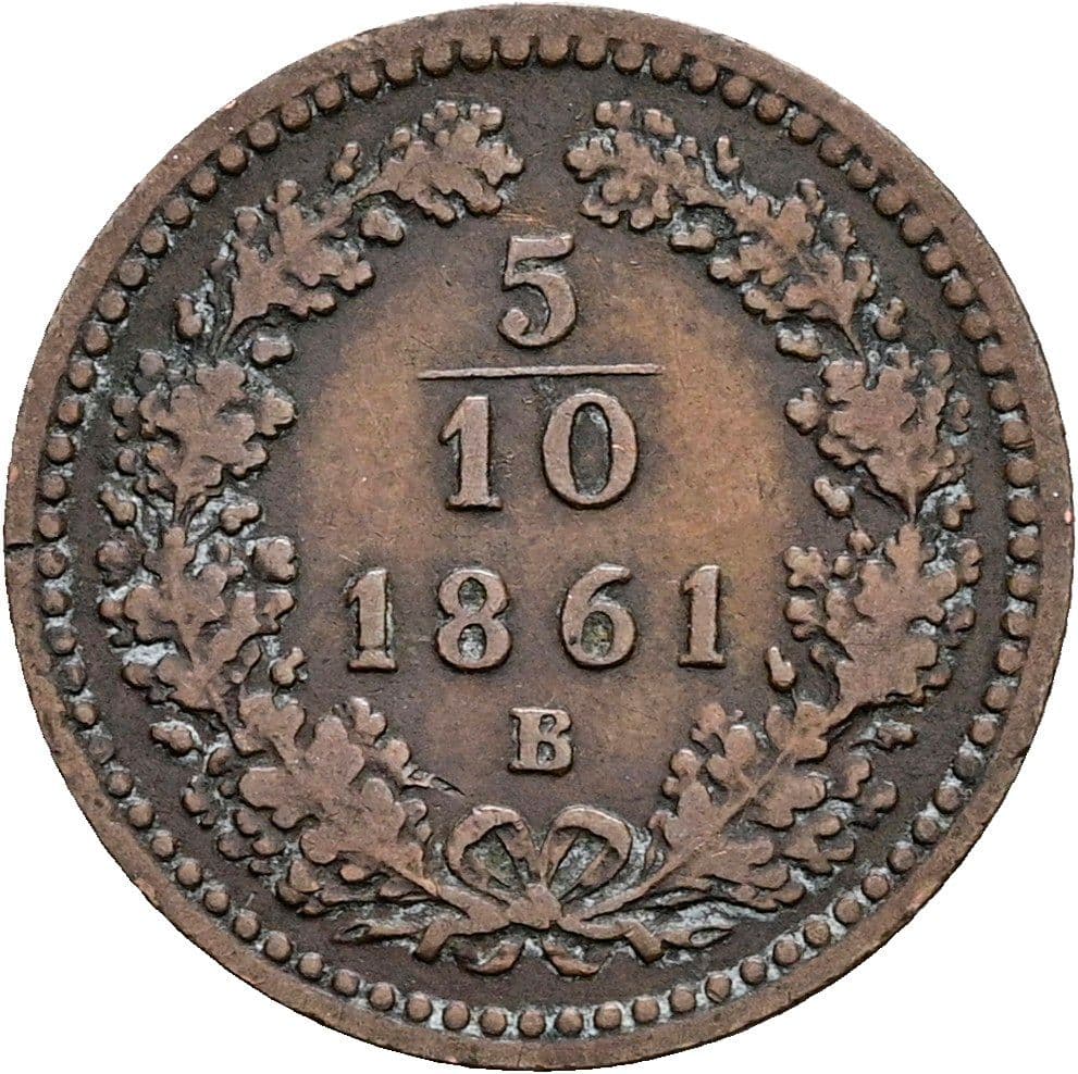 5/10 Kreuzer Franz Joseph I. 1848-1916 1861 B – Vorderseite