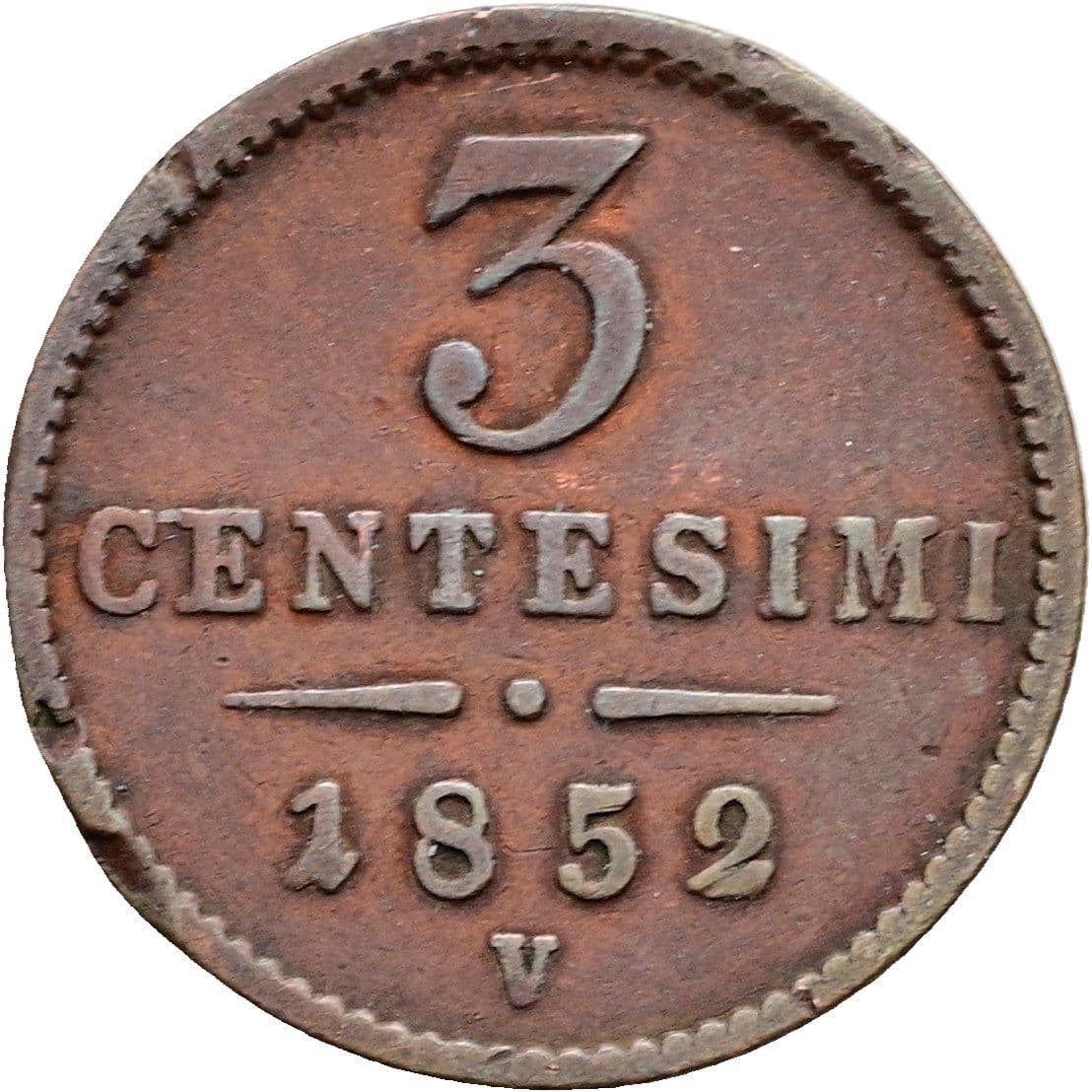 3 Centesimi Franz Joseph I. 1848-1916 1852 V – Vorderseite