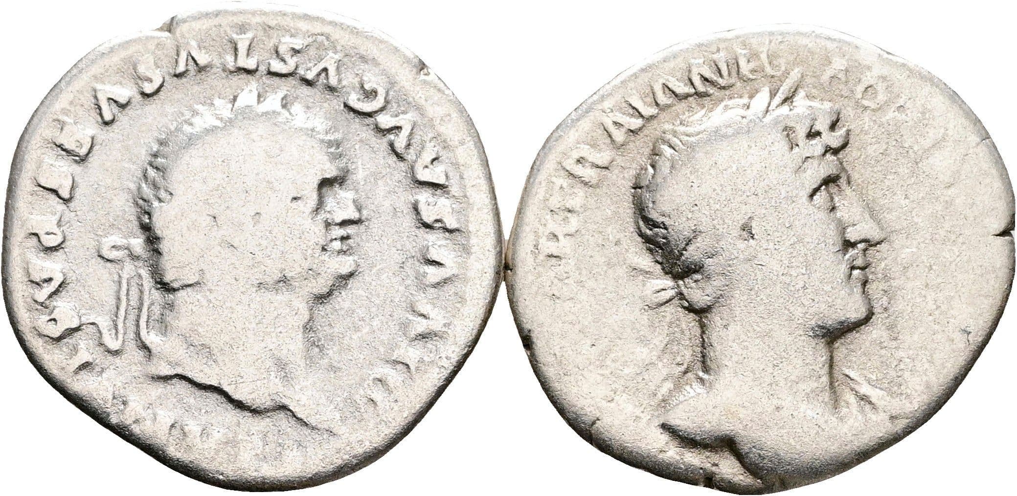 Lot mit 2 Denaren Vespasianus 69-79 AC und Hadrianus 117-138 AC – Vorderseite