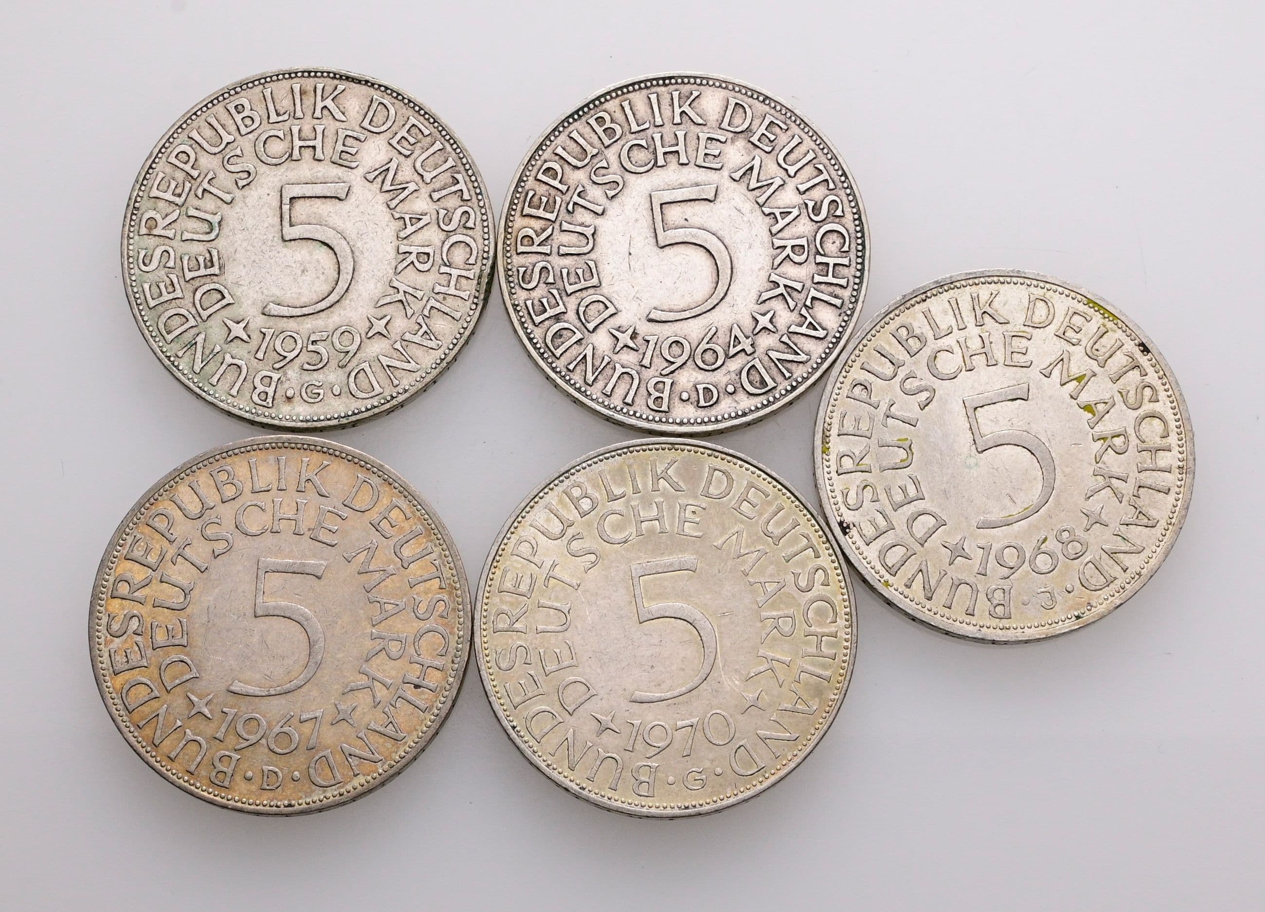 Lot 5 Stück 5 Deutsche Mark – Vorderseite