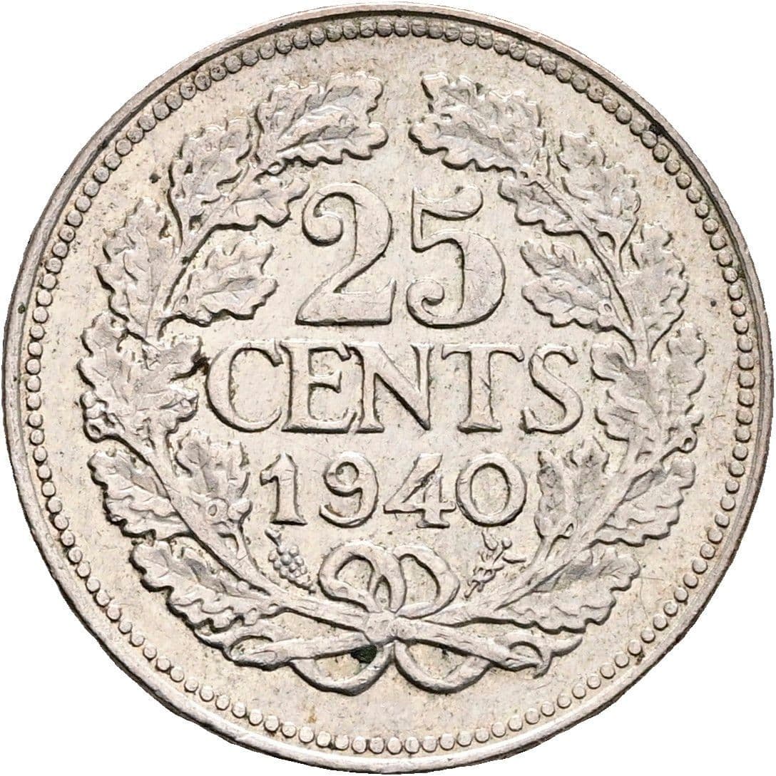 25 Cents Wilhelmina 1890-1948 1940 – Vorderseite