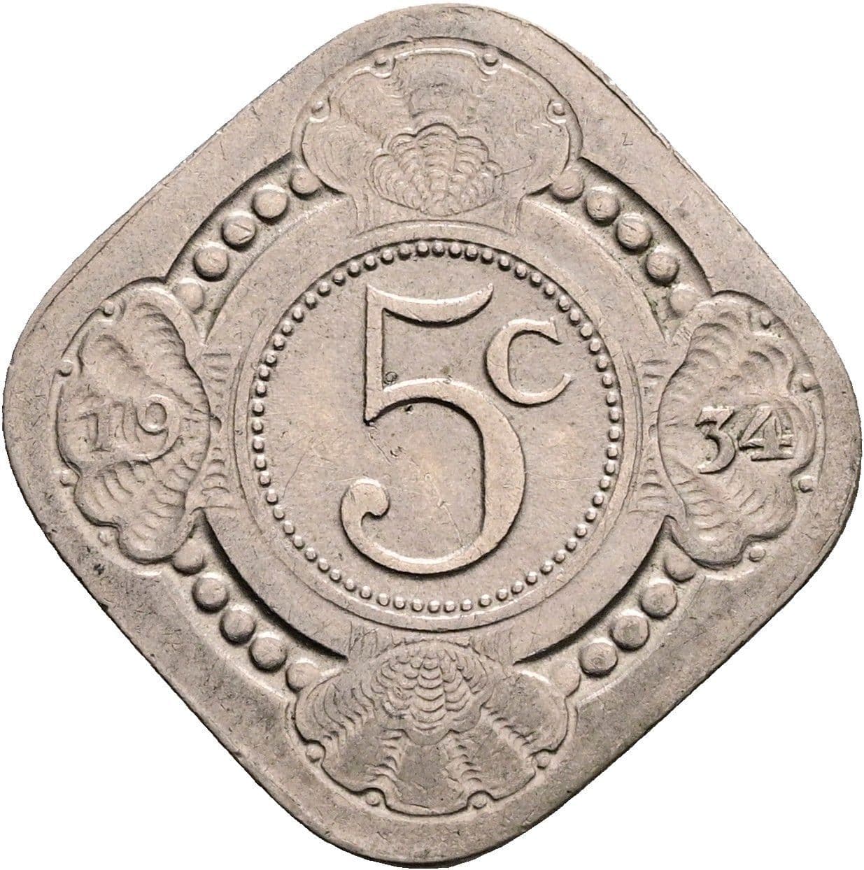 5 Cents Wilhelmina 1890-1948 1934 – Vorderseite