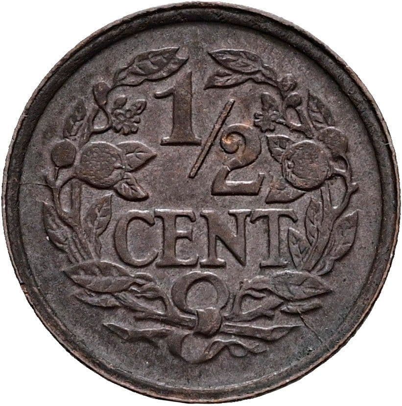 1/2 Cent Wilhelmina 1890-1948 1916 – Vorderseite