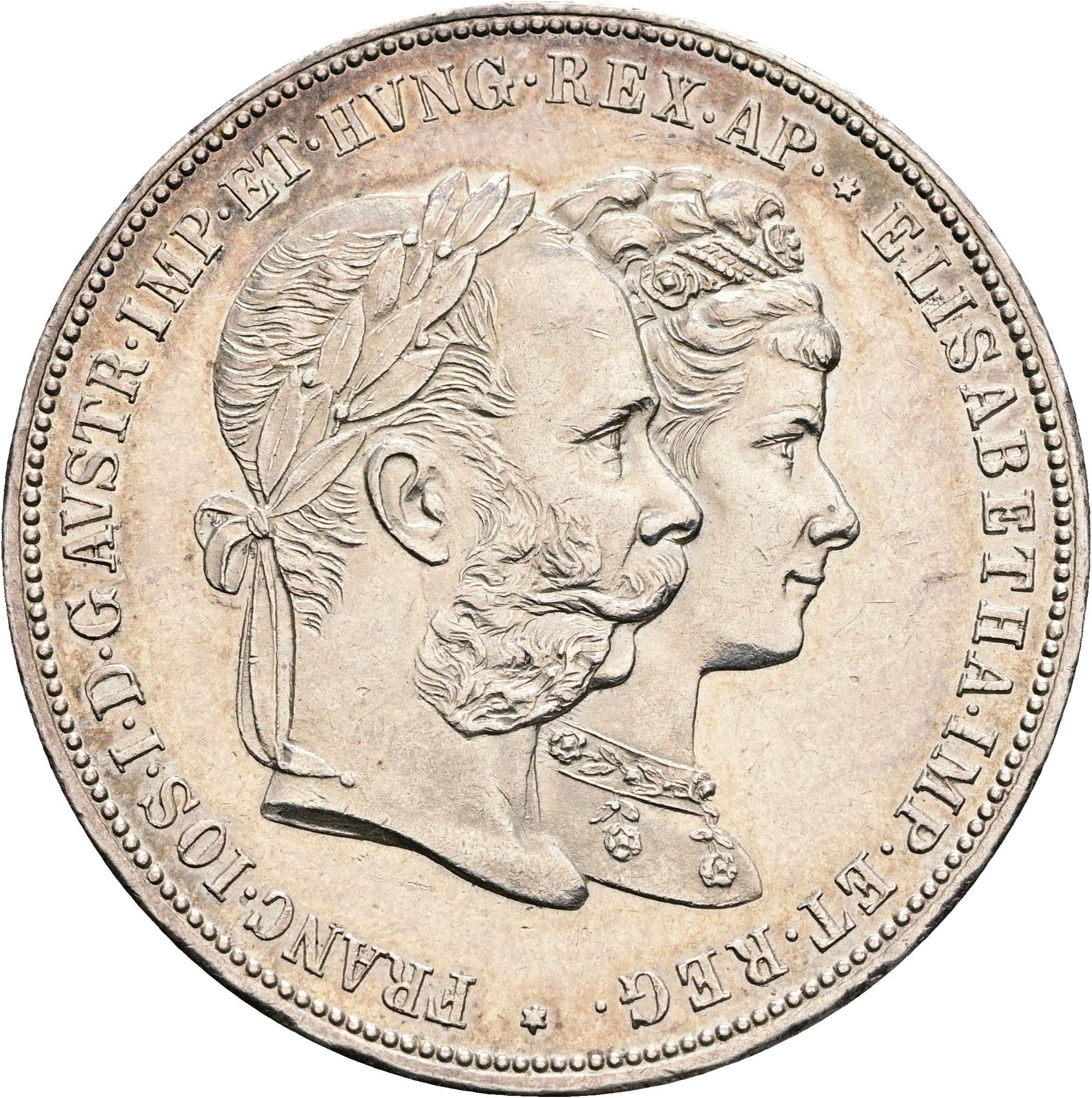 2 Gulden Silberhochzeit Franz Joseph I. 1848-1916 Wien 1879 – Vorderseite