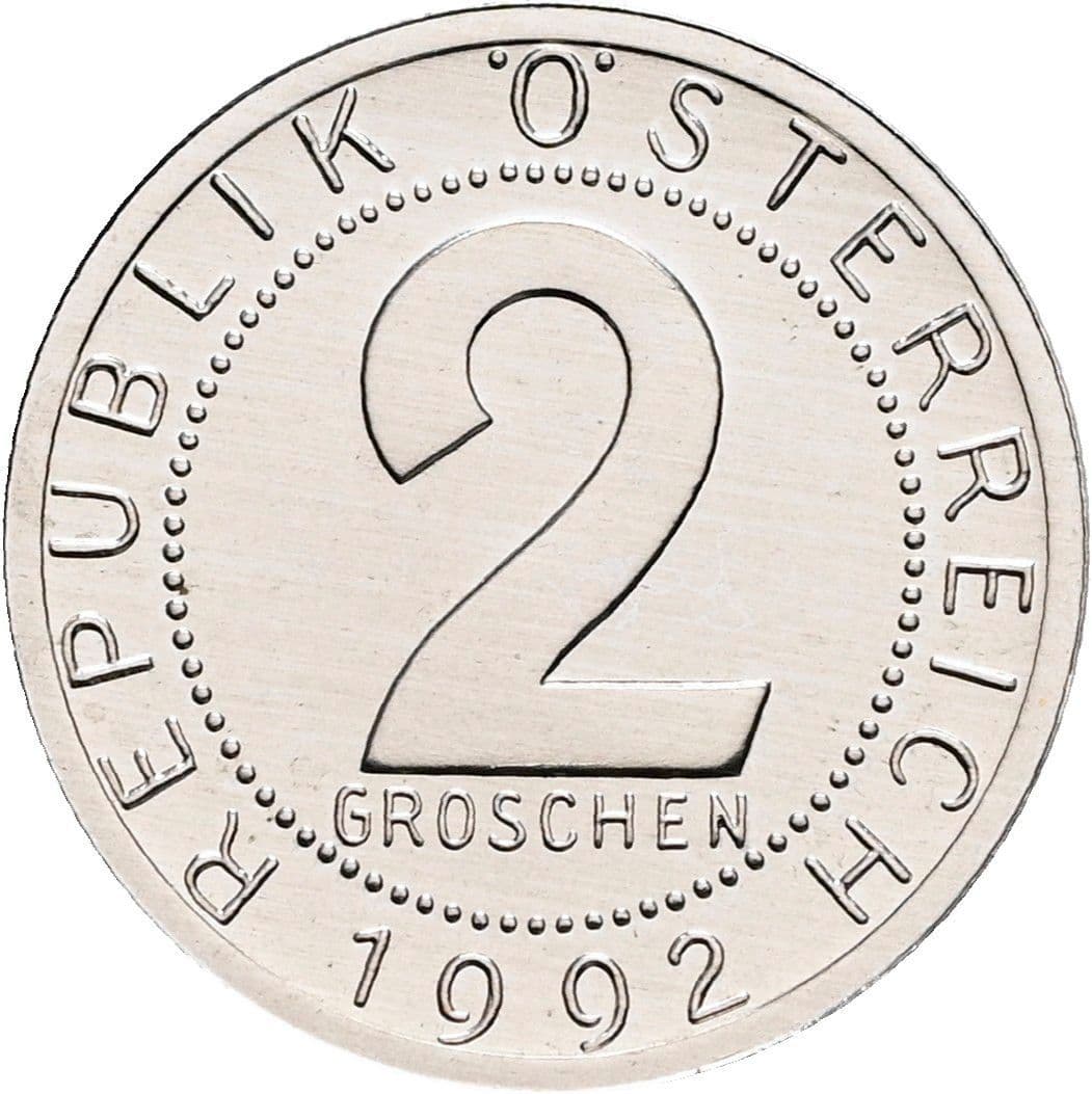 2 Groschen 1992 – Vorderseite