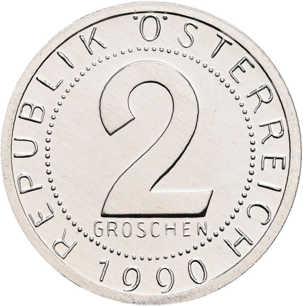 2 Groschen 1990 – Vorderseite