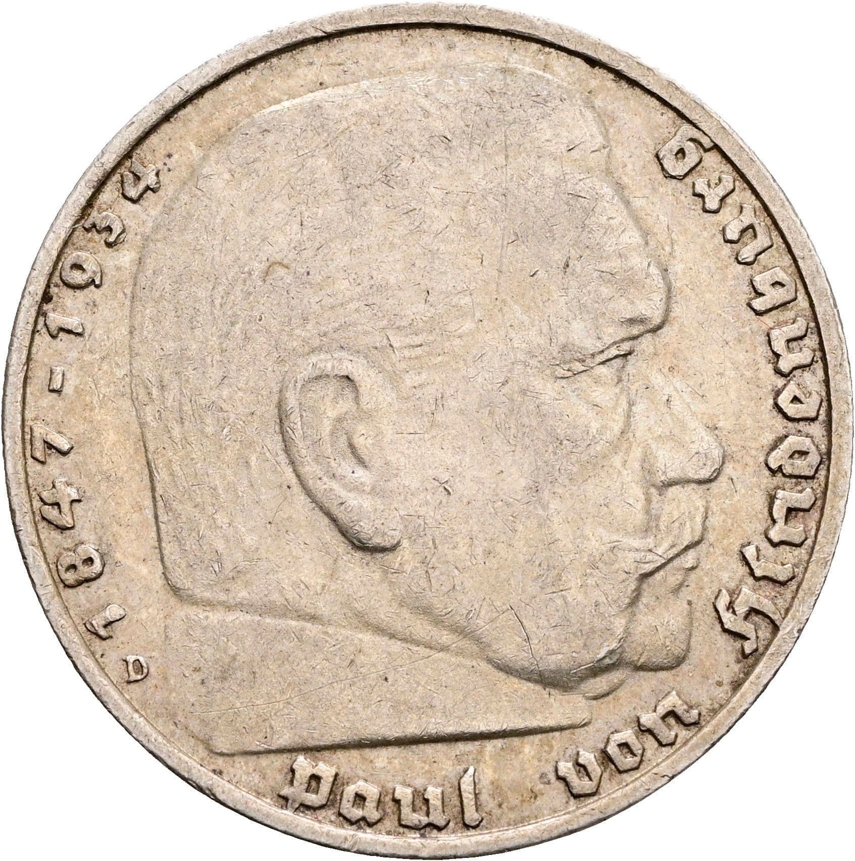 5 Reichsmark 1936 D – Vorderseite