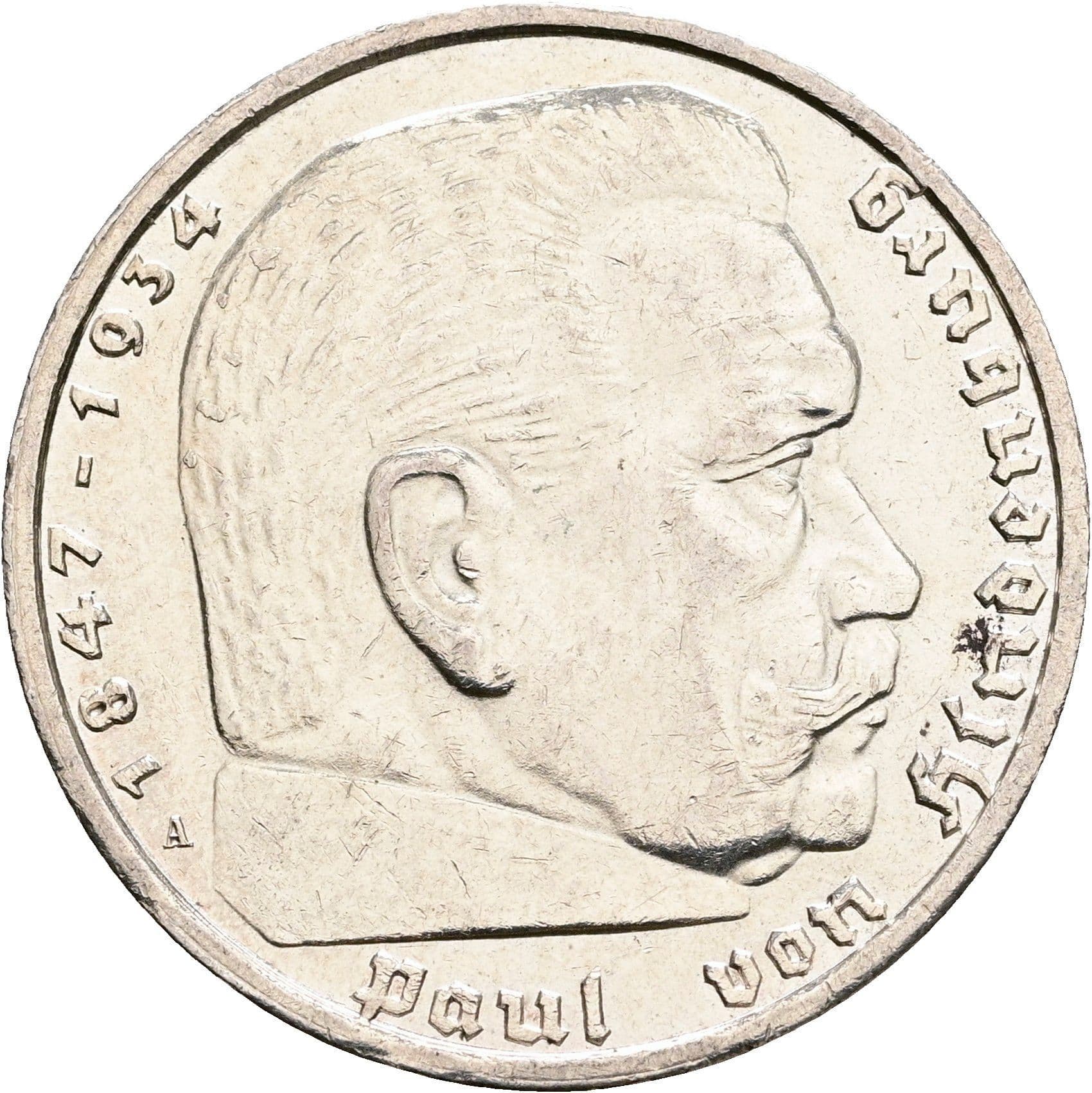 5 Reichsmark 1938 A – Vorderseite
