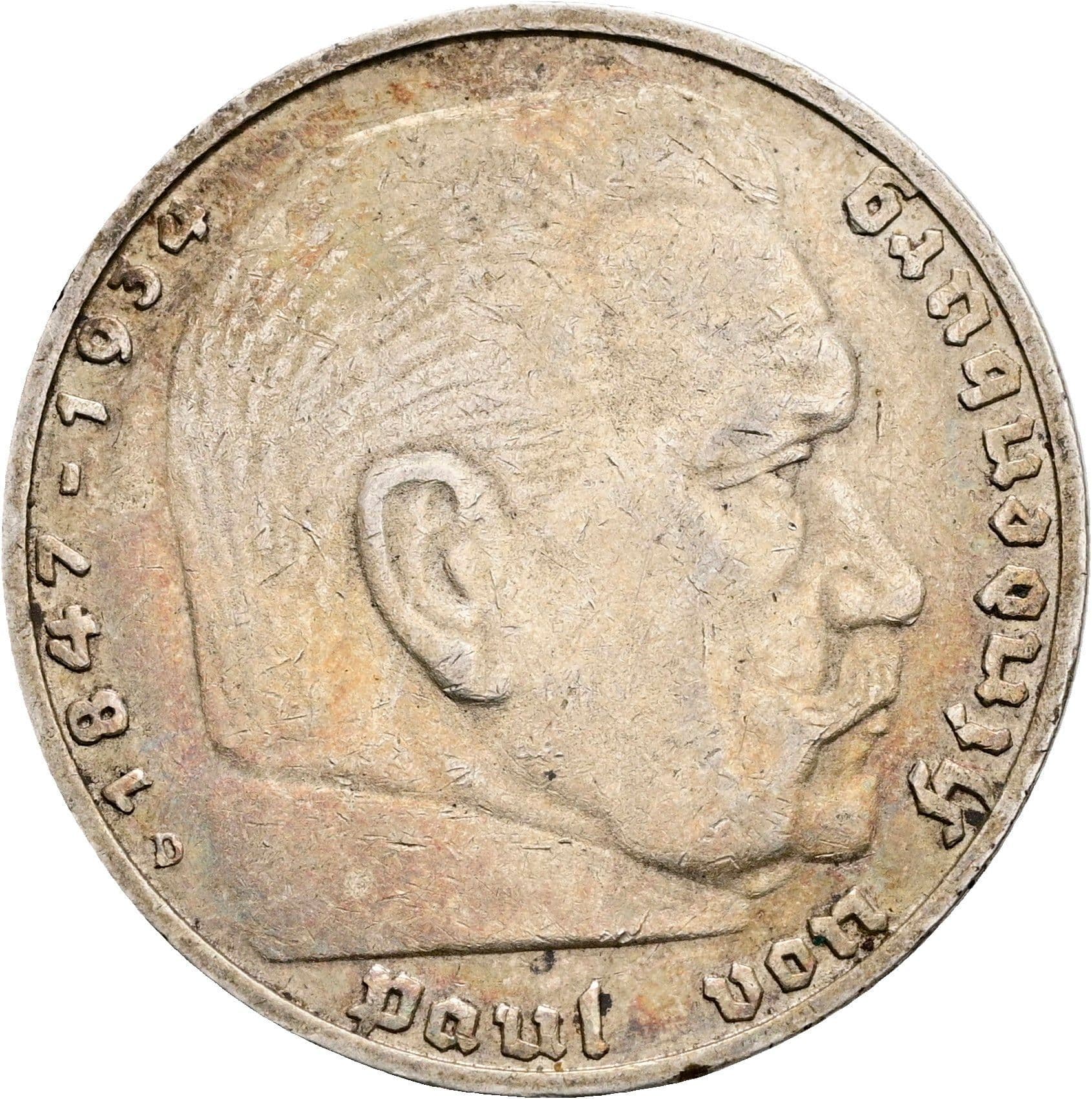 5 Reichsmark 1937 D – Vorderseite