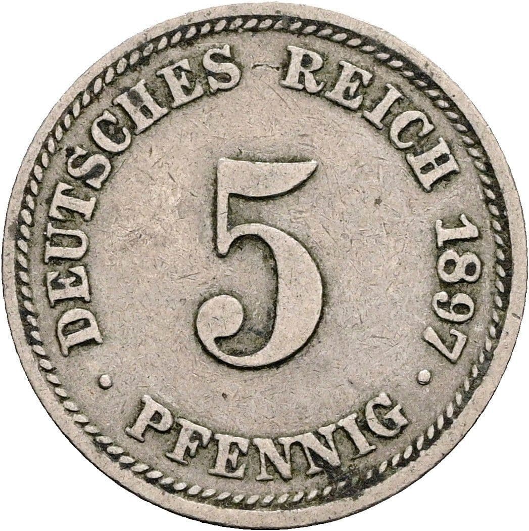 5 Pfennig 1897 D – Vorderseite