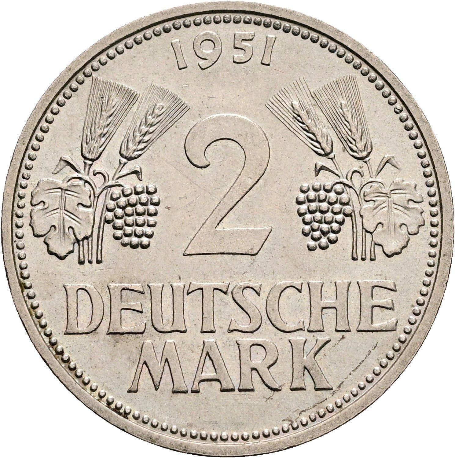 2 Deutsche Mark 1951 D – Vorderseite
