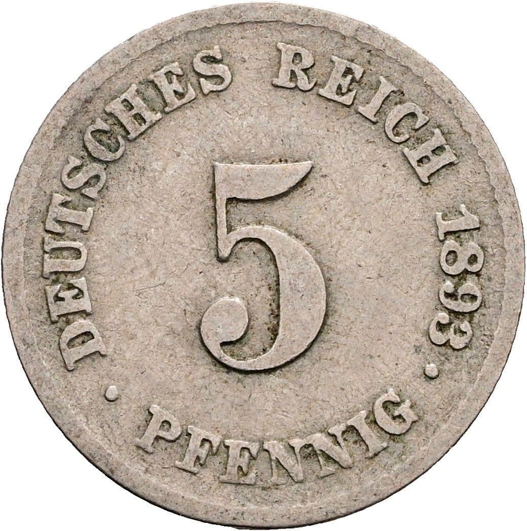 5 Pfennig 1893 F – Vorderseite