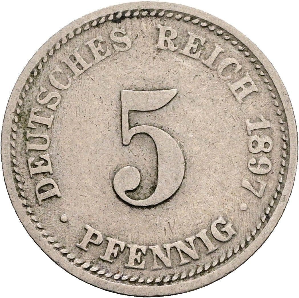 5 Pfennig 1897 D – Vorderseite
