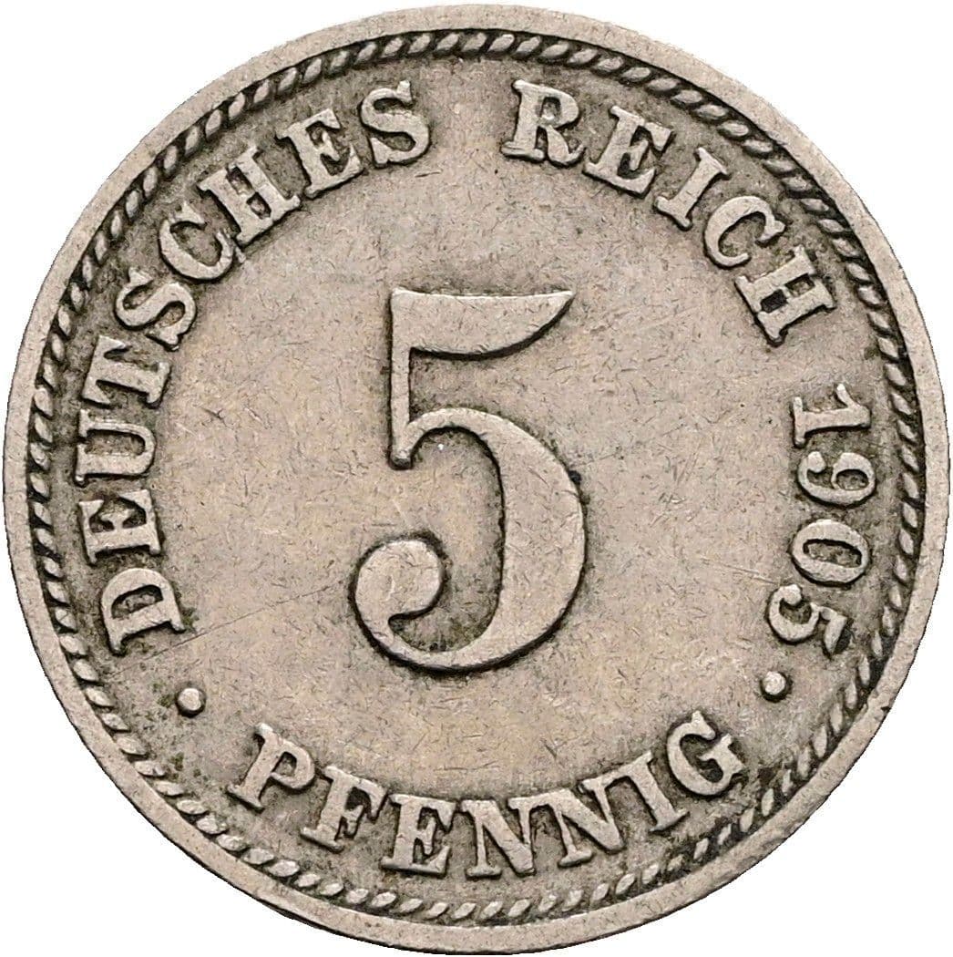5 Pfennig 1905 D – Vorderseite