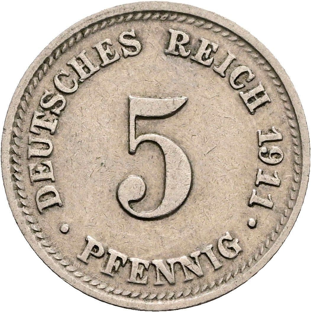 5 Pfennig 1911 D – Vorderseite