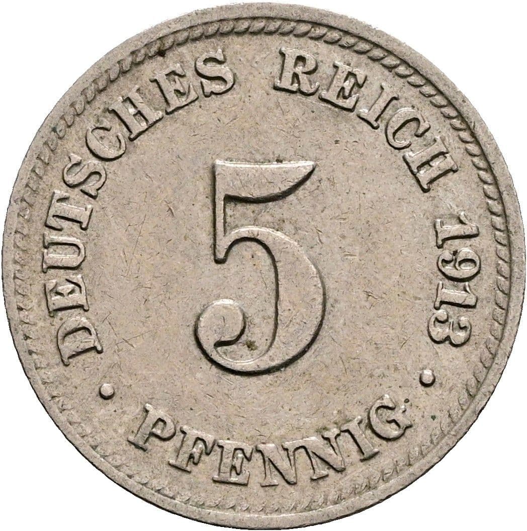 5 Pfennig 1913 D – Vorderseite