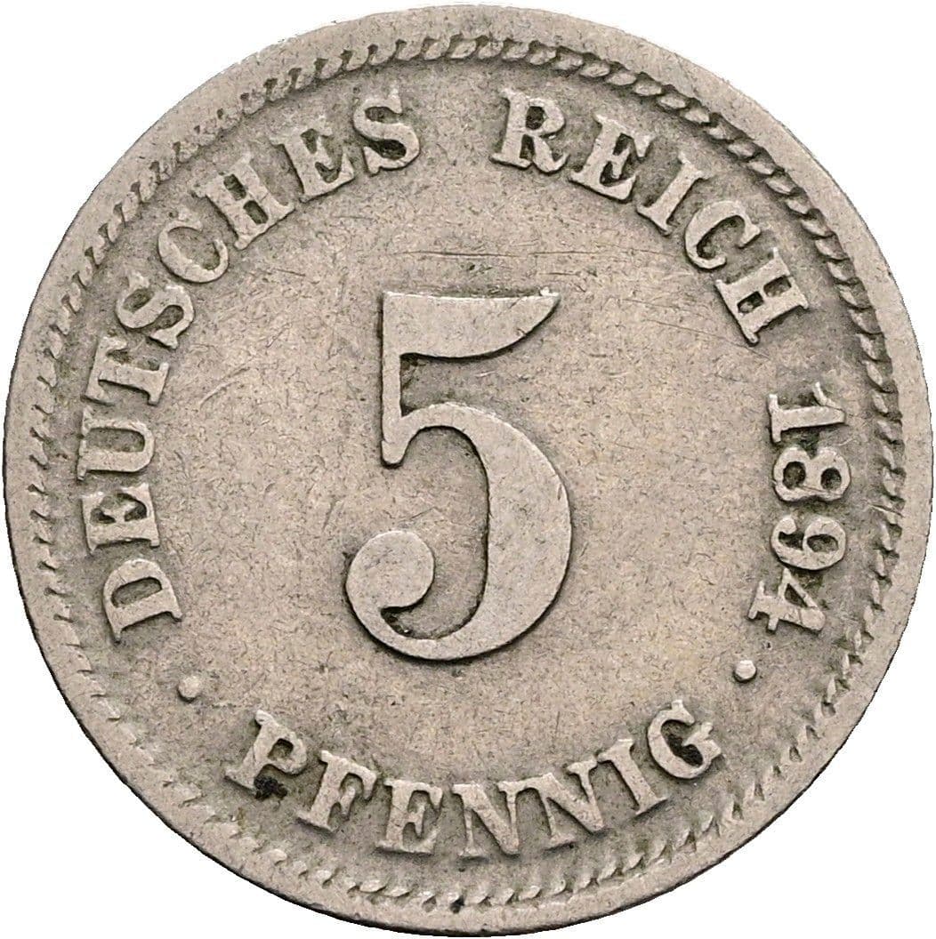 5 Pfennig 1894 D – Vorderseite