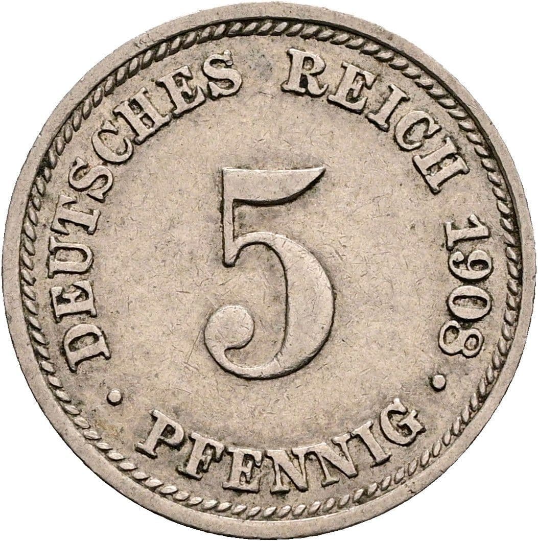5 Pfennig 1908 D – Vorderseite