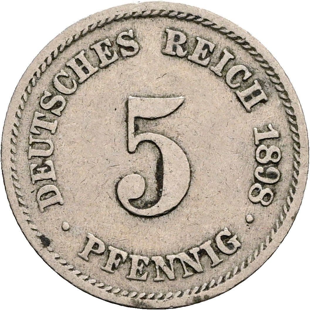 5 Pfennig 1898 F – Vorderseite