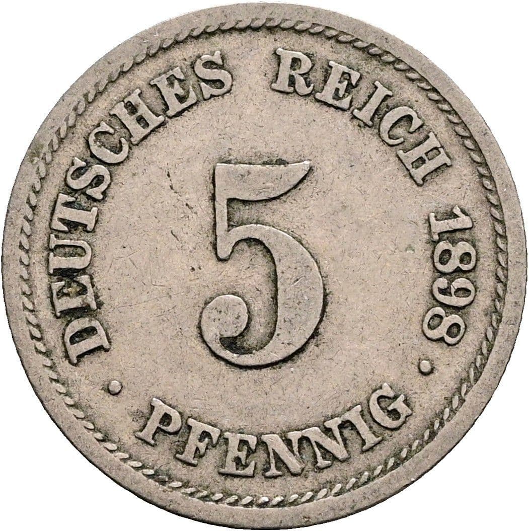 5 Pfennig 1898 F – Vorderseite