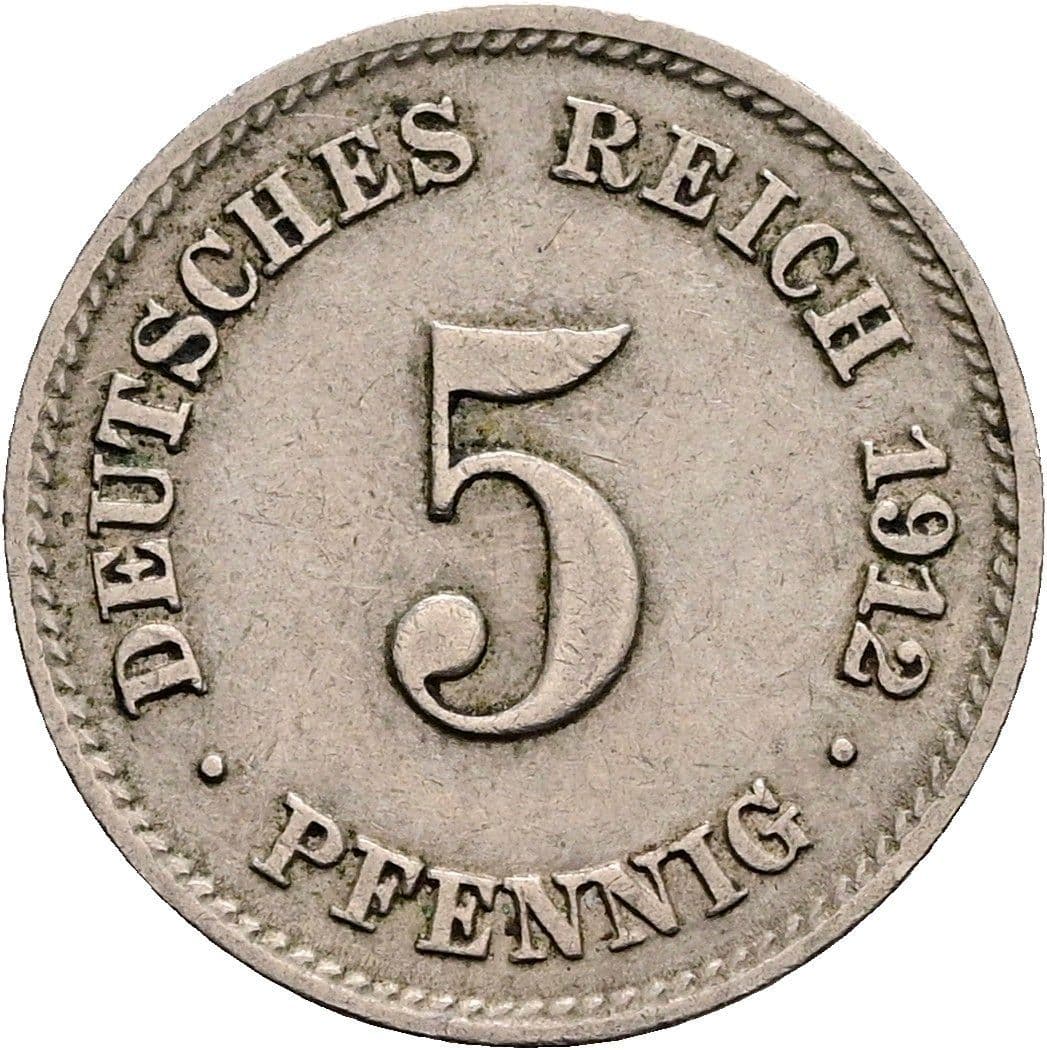 5 Pfennig 1912 J – Vorderseite