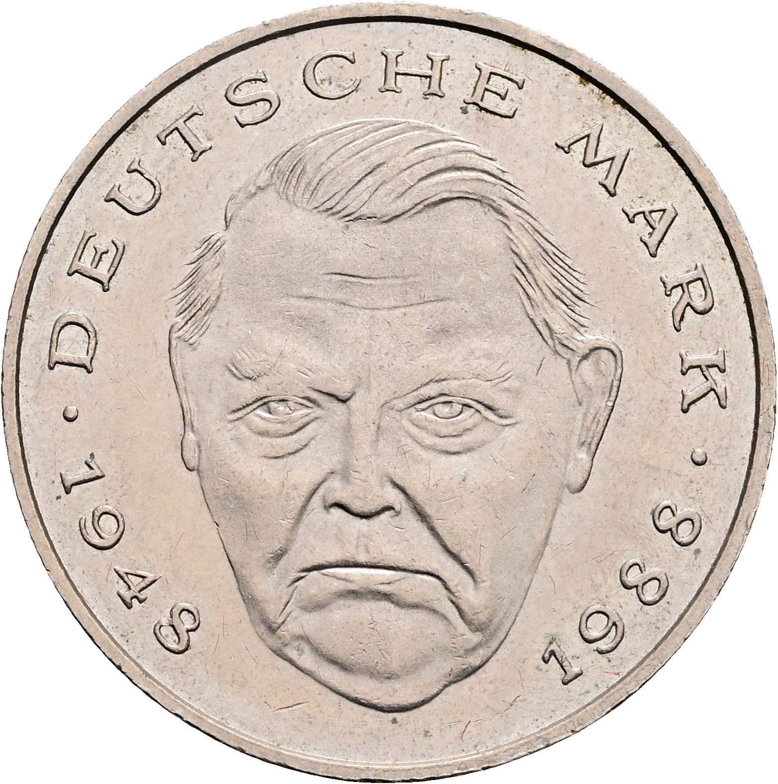 2 Deutsche Mark 1990 F – Vorderseite