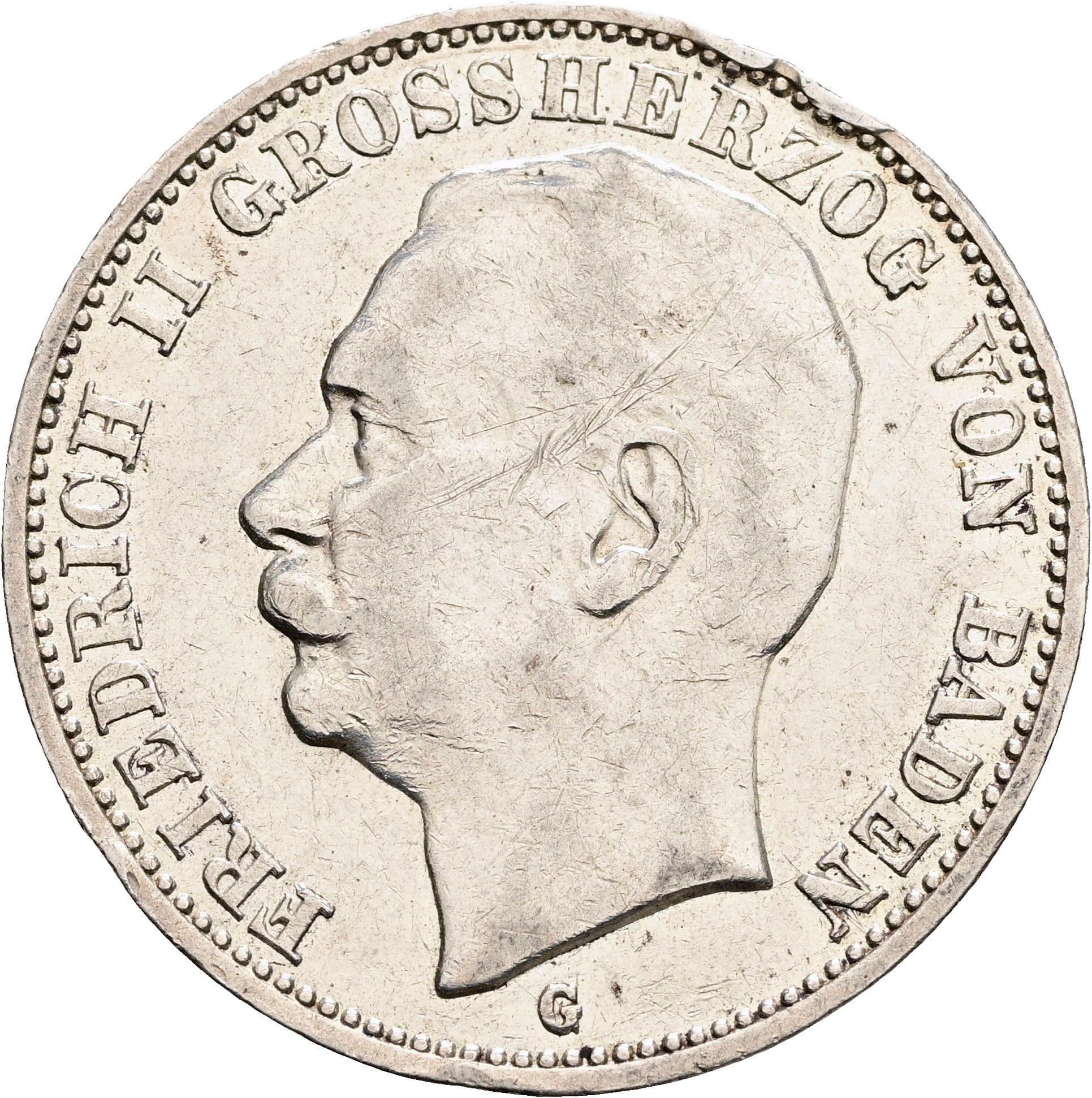 3 Mark Friedrich II. 1907-1918 1909 G – Vorderseite