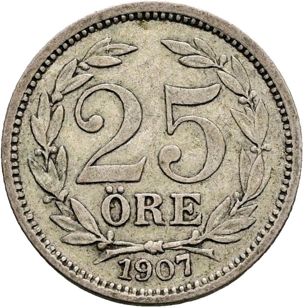 25 Öre Gustav V. 1907-1950 1907 – Vorderseite