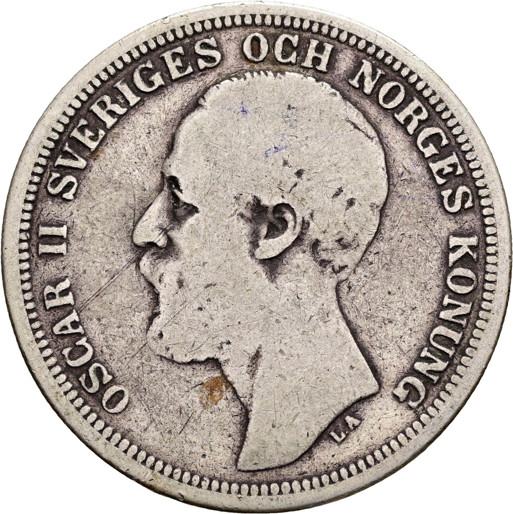 2 Kronor Oskar II. 1872-1907 1880 – Vorderseite