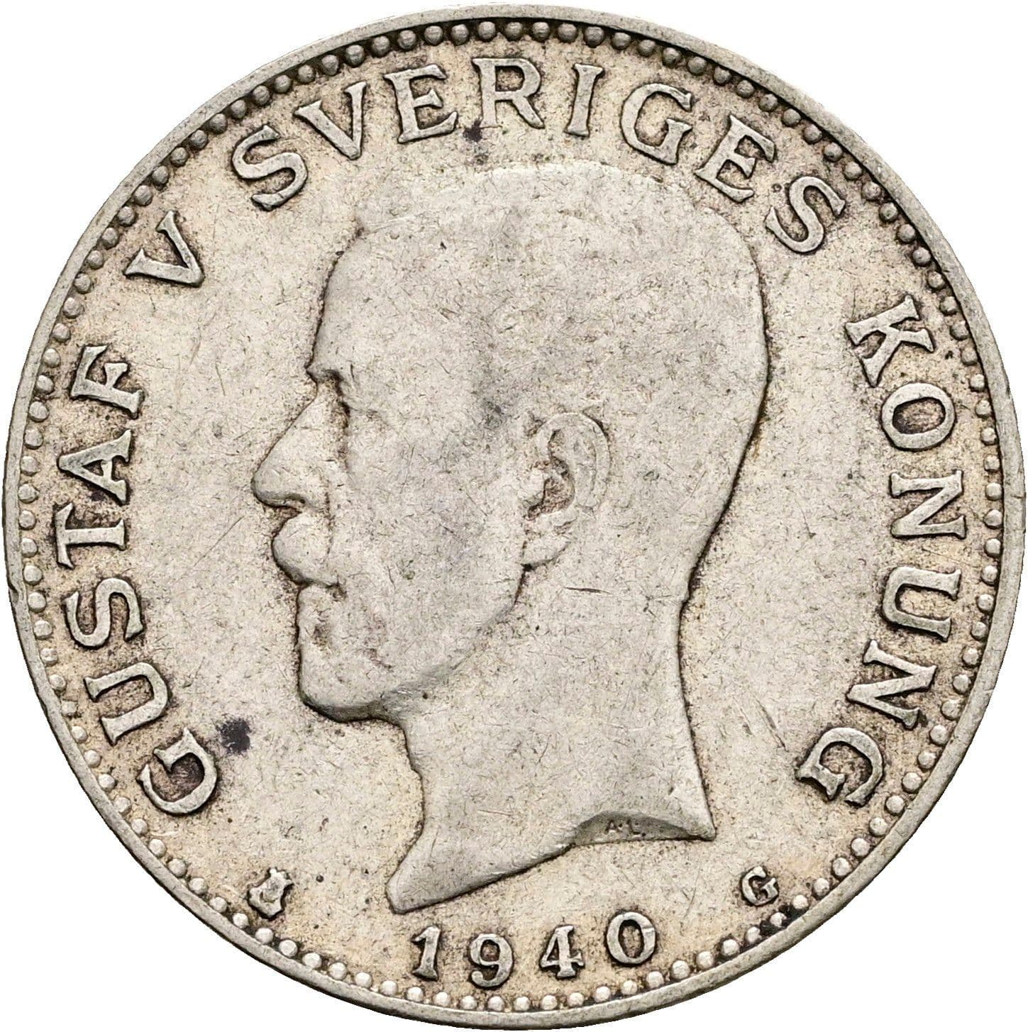 1 Krona Gustav V. 1907-1950 1940 – Vorderseite