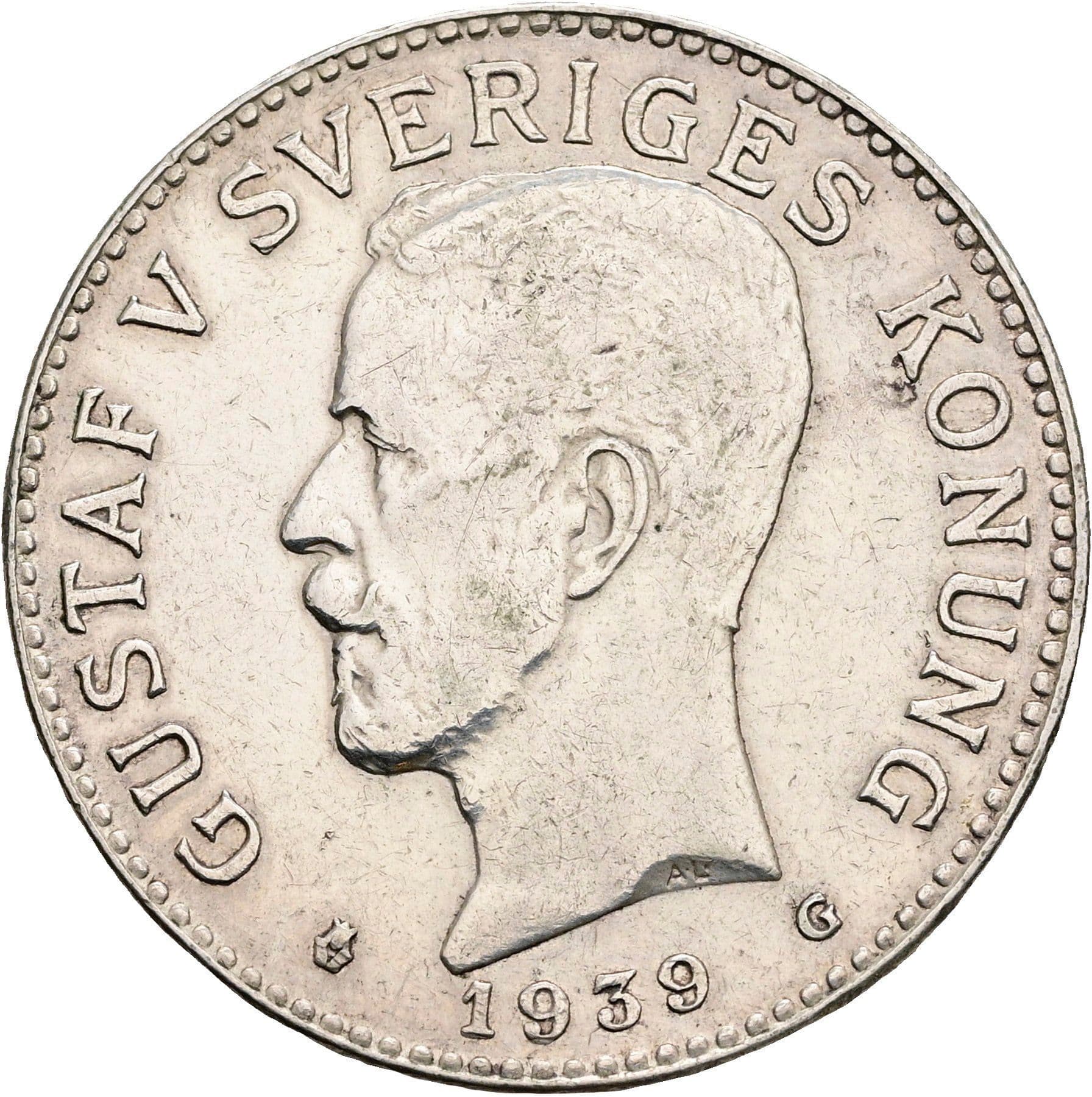 2 Kronor Gustav V. 1907-1950 1939 – Vorderseite