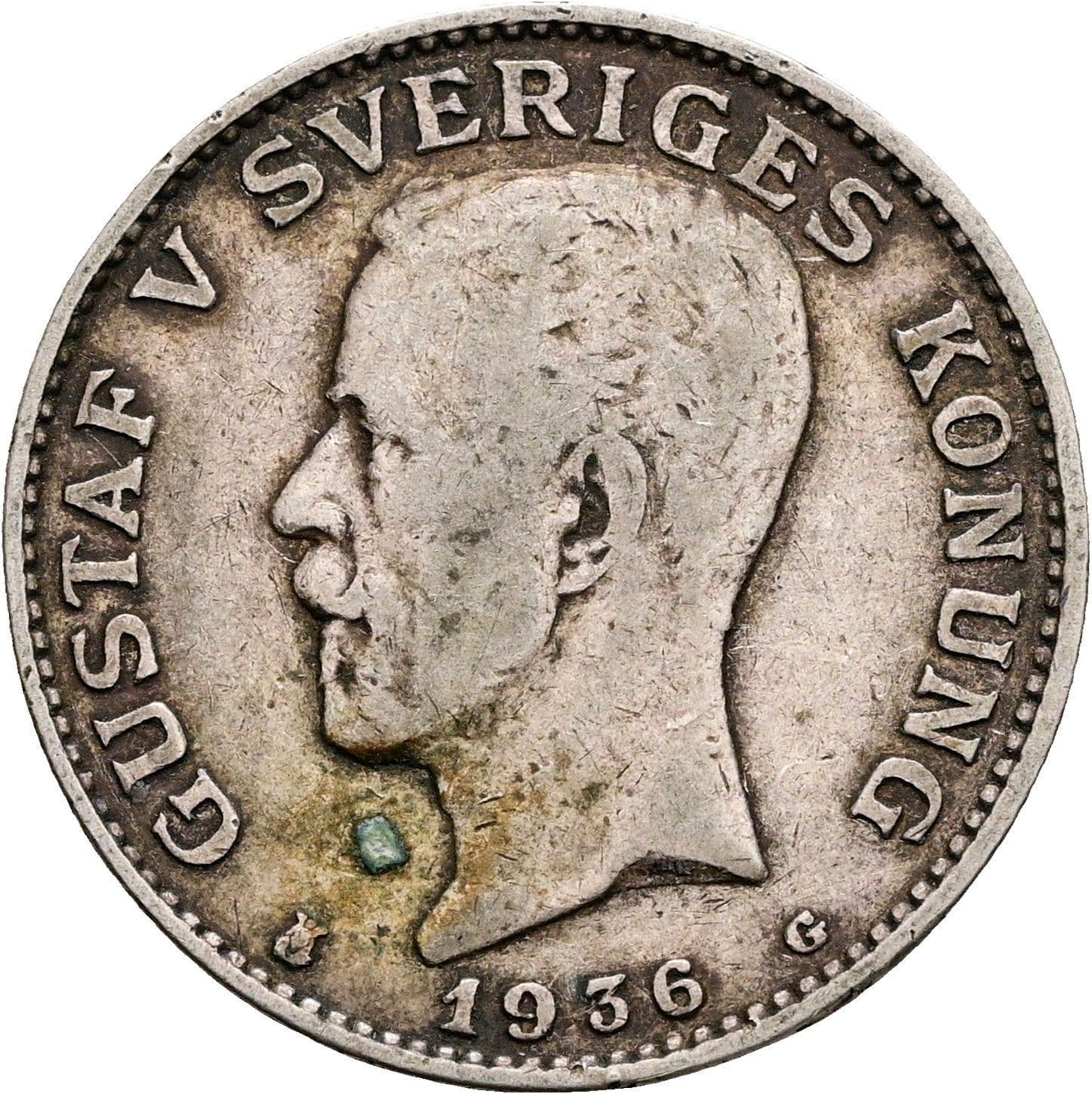 1 Krona Gustav V. 1907-1950 1936 – Vorderseite