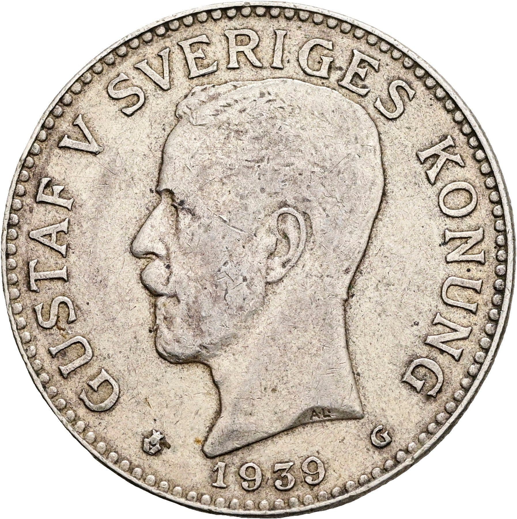 2 Kronor Gustav V. 1907-1950 1939 – Vorderseite