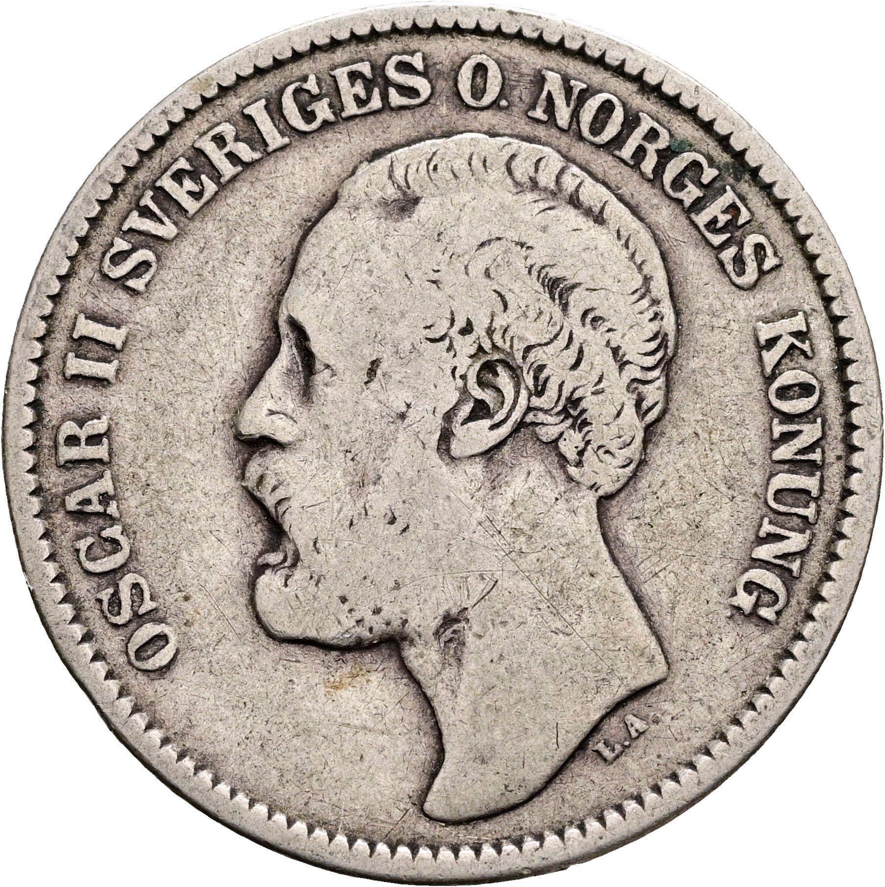 2 Kronor Oskar II. 1872-1907 1876 – Vorderseite