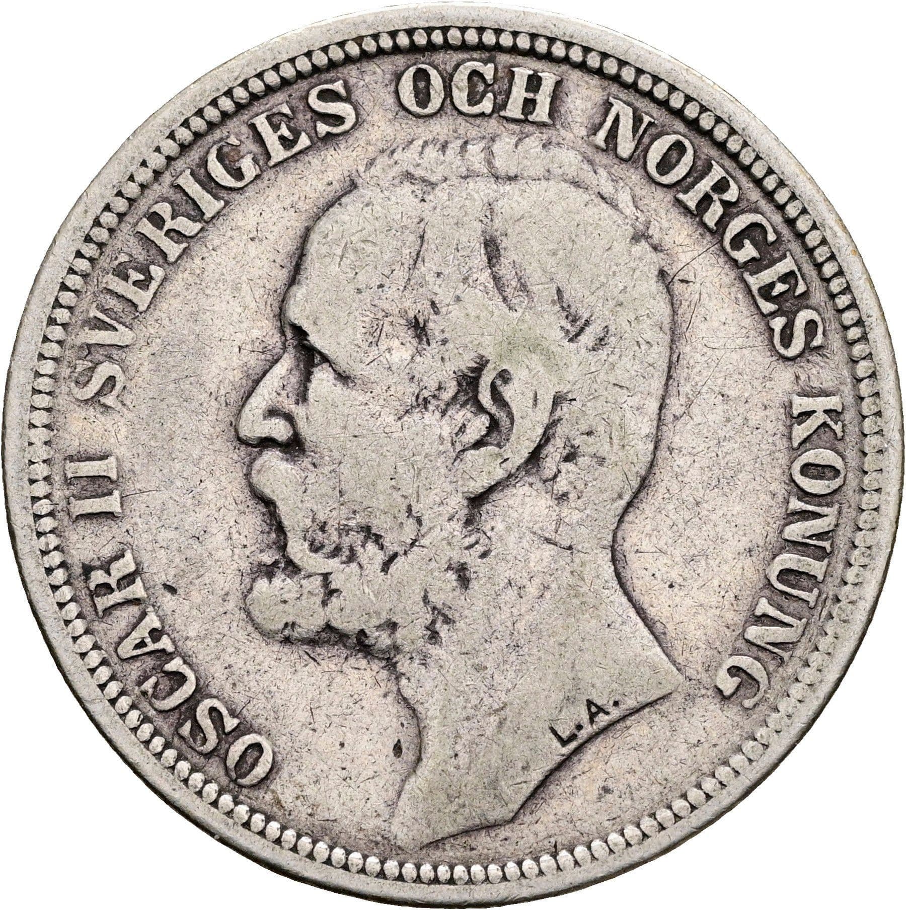 2 Kronor Oskar II. 1872-1907 1890 – Vorderseite