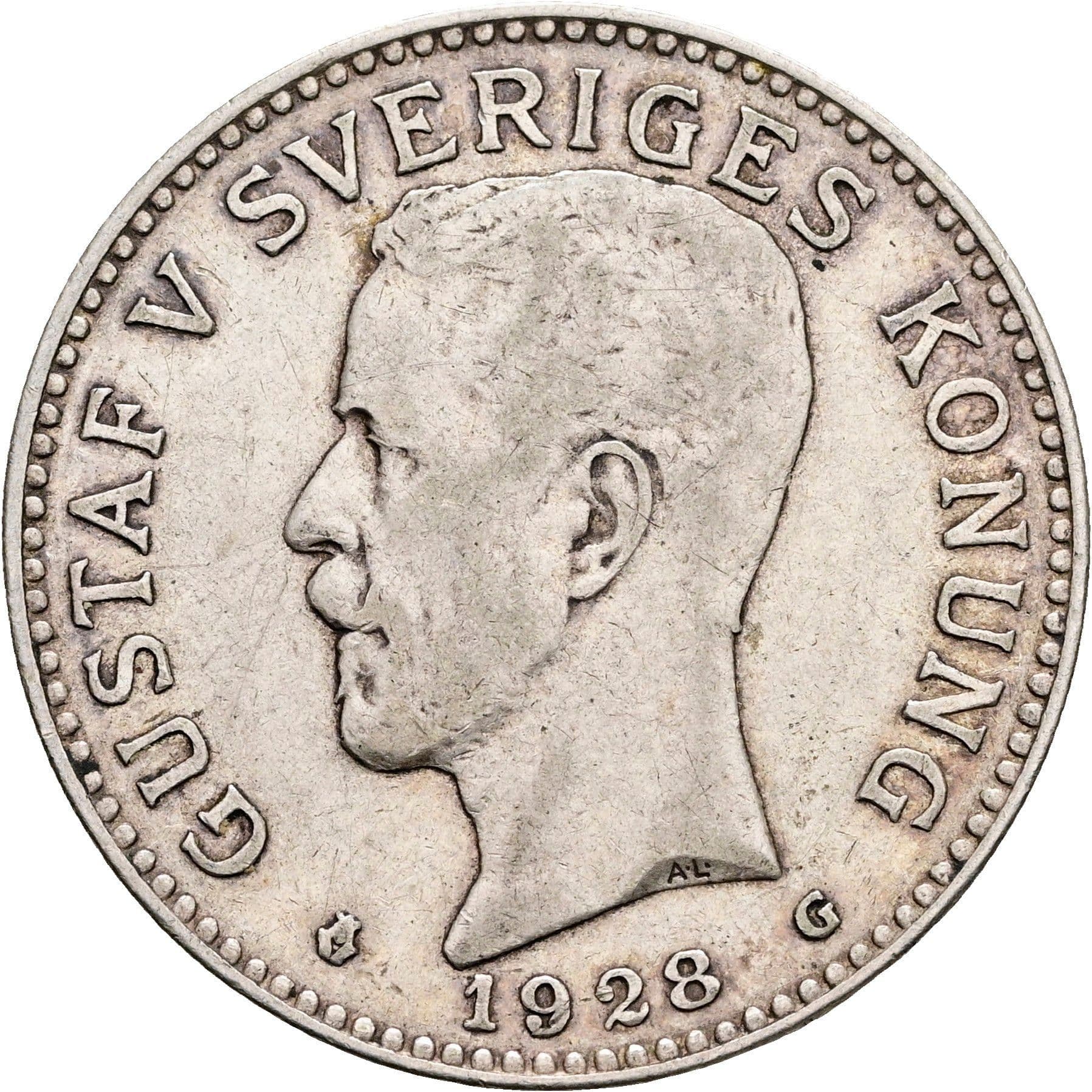 2 Kronor Gustav V. 1907-1950 1928 – Vorderseite
