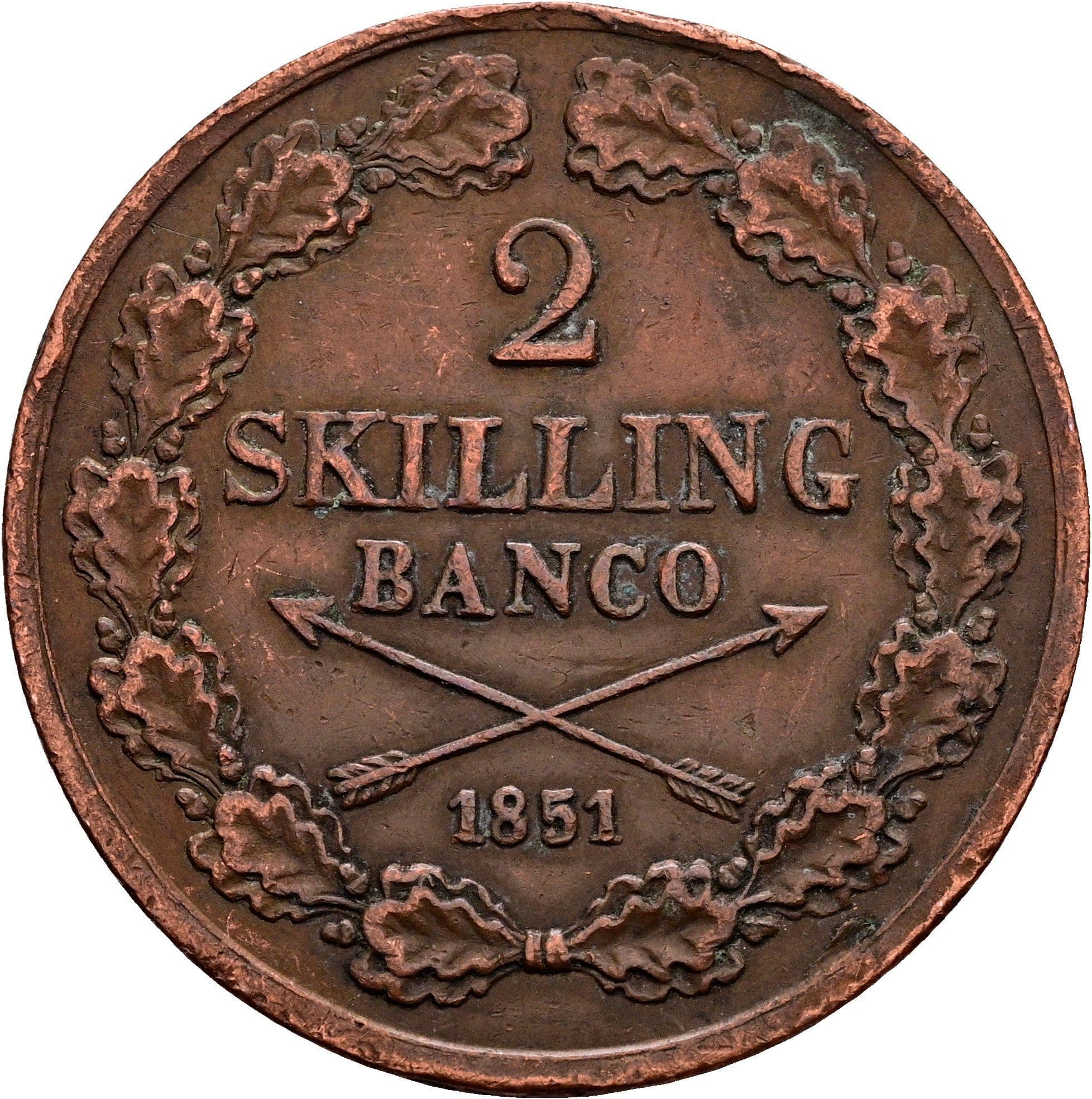 2 Skilling Banco Oskar I. 1844-1859 1851 – Vorderseite
