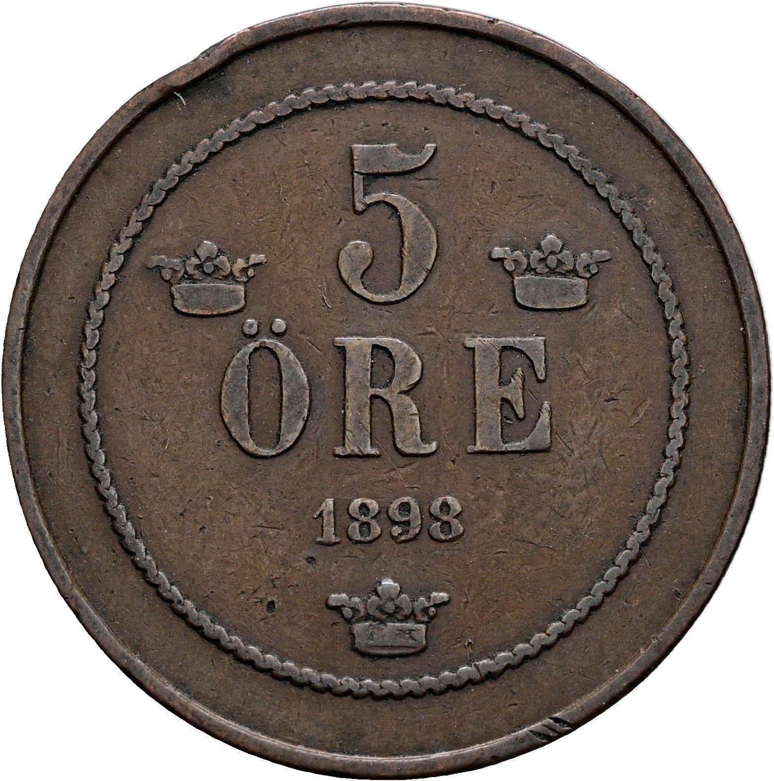 5 Öre Oskar II. 1872-1907 1898 – Vorderseite