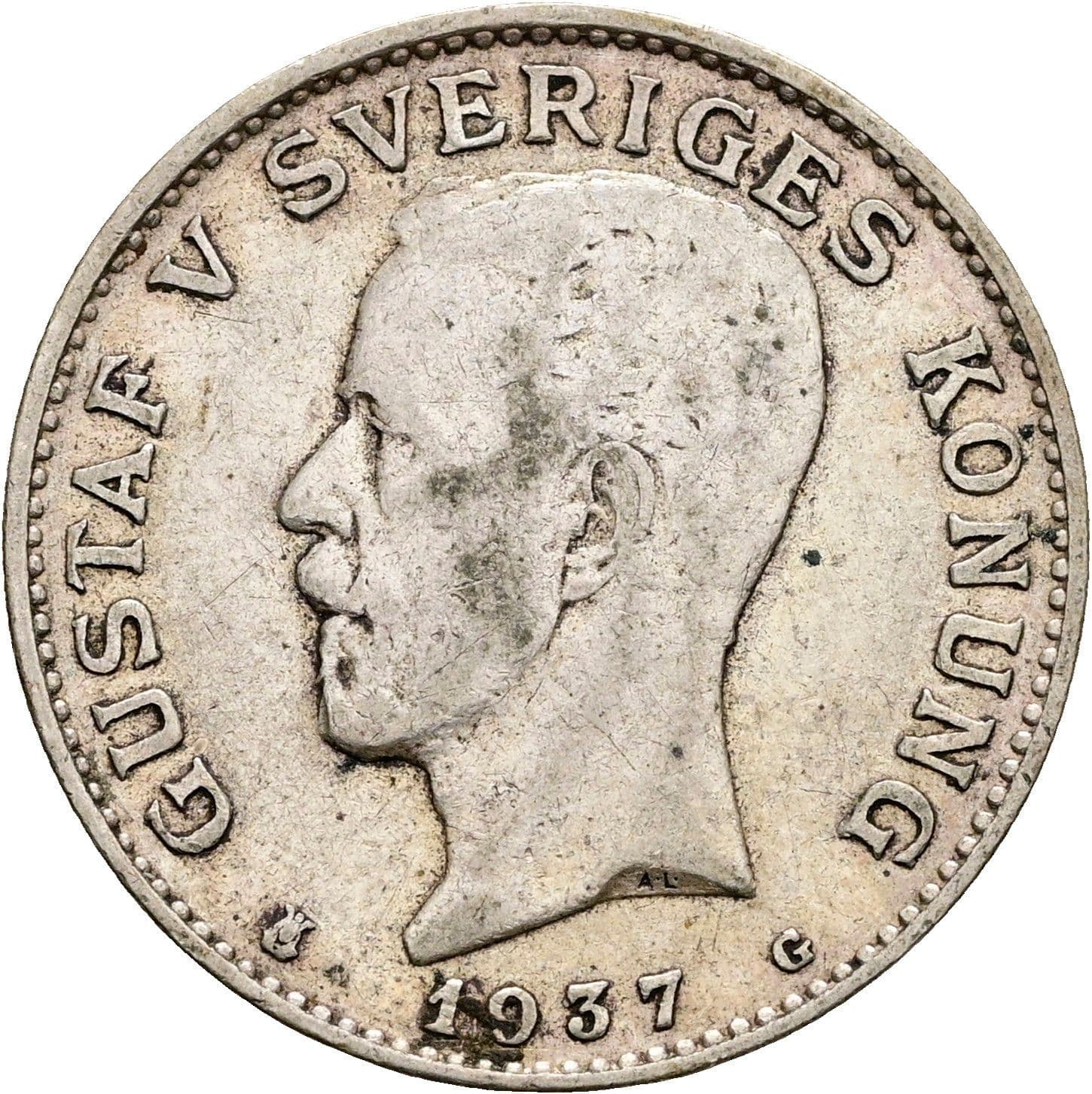 1 Krona Gustav V. 1907-1950 1937 – Vorderseite