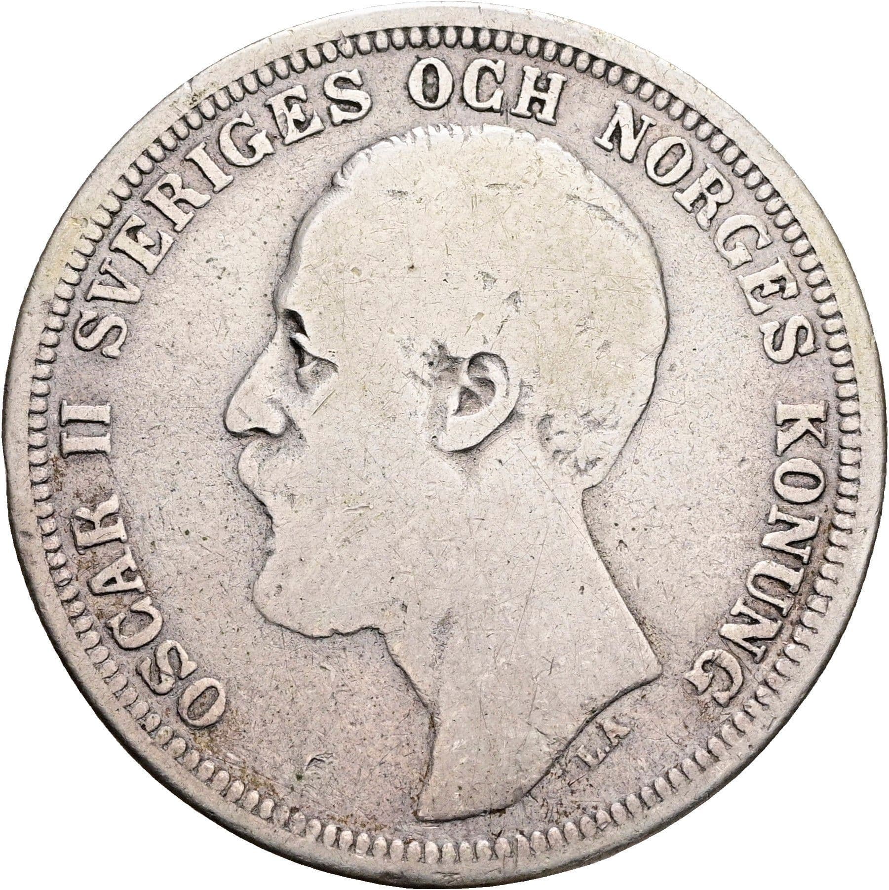 2 Kronor Oskar II. 1872-1907 1880 – Vorderseite